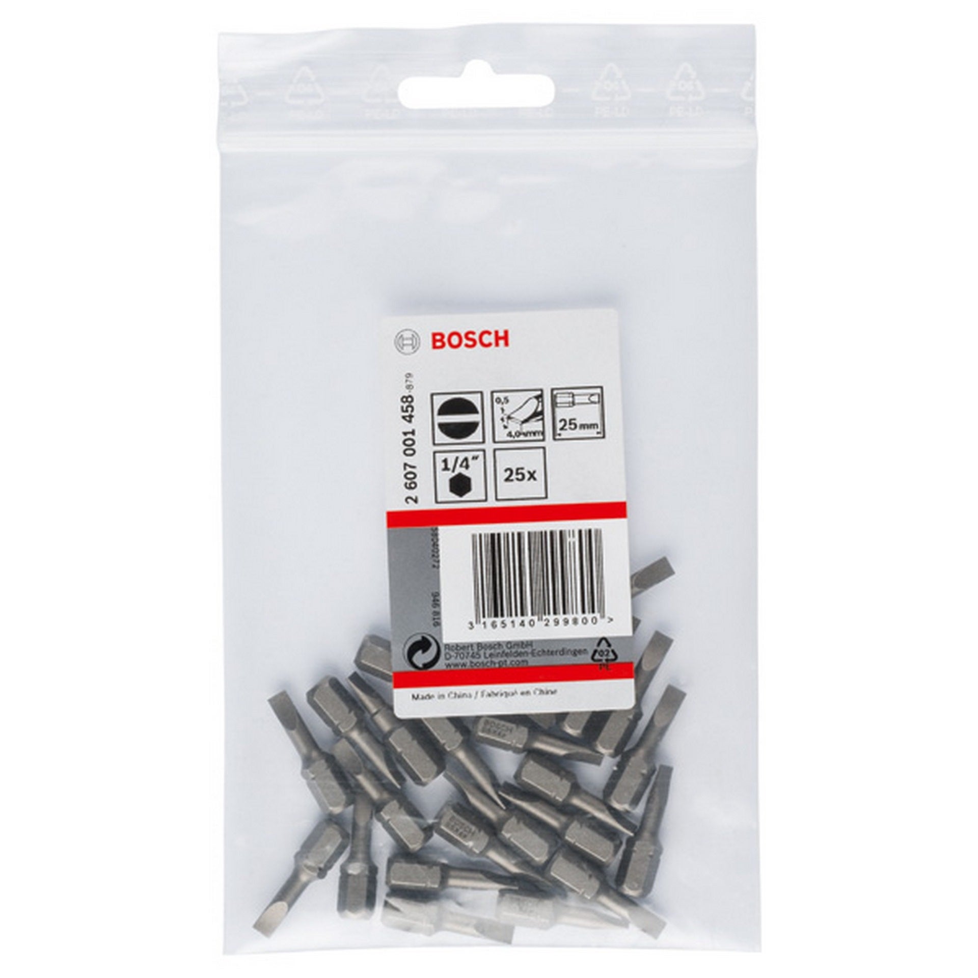 Bosch Schrauberbit Extra-Hart S 0,5 x 4,0, 25 mm, 25er-Pack #2607001458