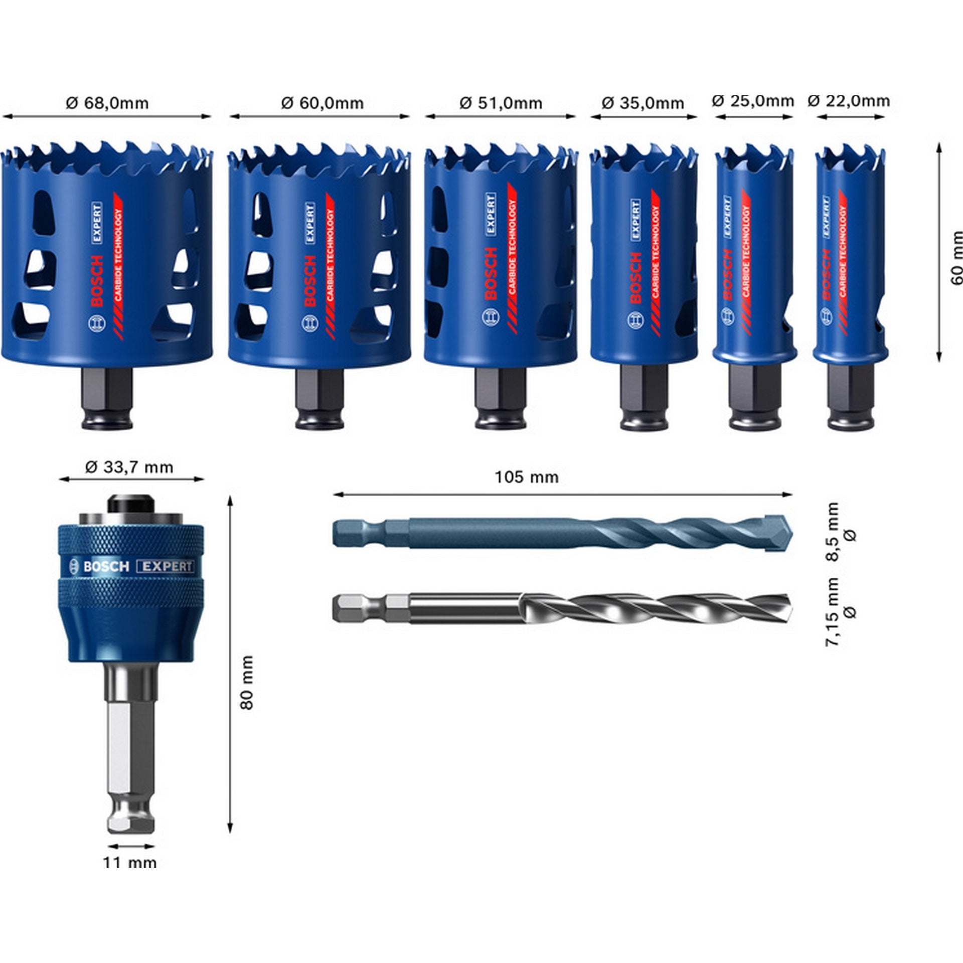 Bosch EXPERT Multi Material Lochsägen-Set, 22/25/35/51/60/68 mm, 9-tlg. #2608900445