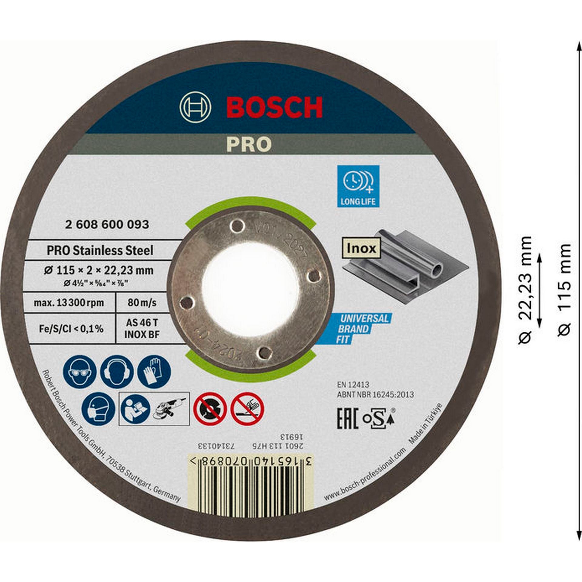 Bosch PRO Stainless Steel Trennscheibe, 115 x 2 x 22,23 mm #2608600093