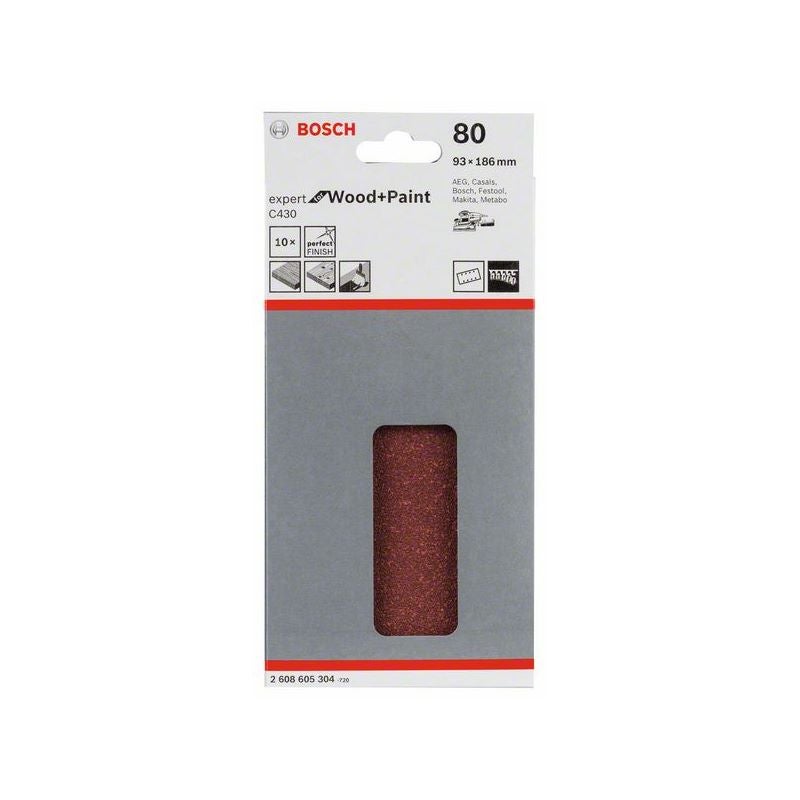 Bosch Schleifblatt C430, 93 x 186 mm, 80, 8 Löcher, 10er-Pack #2608605304