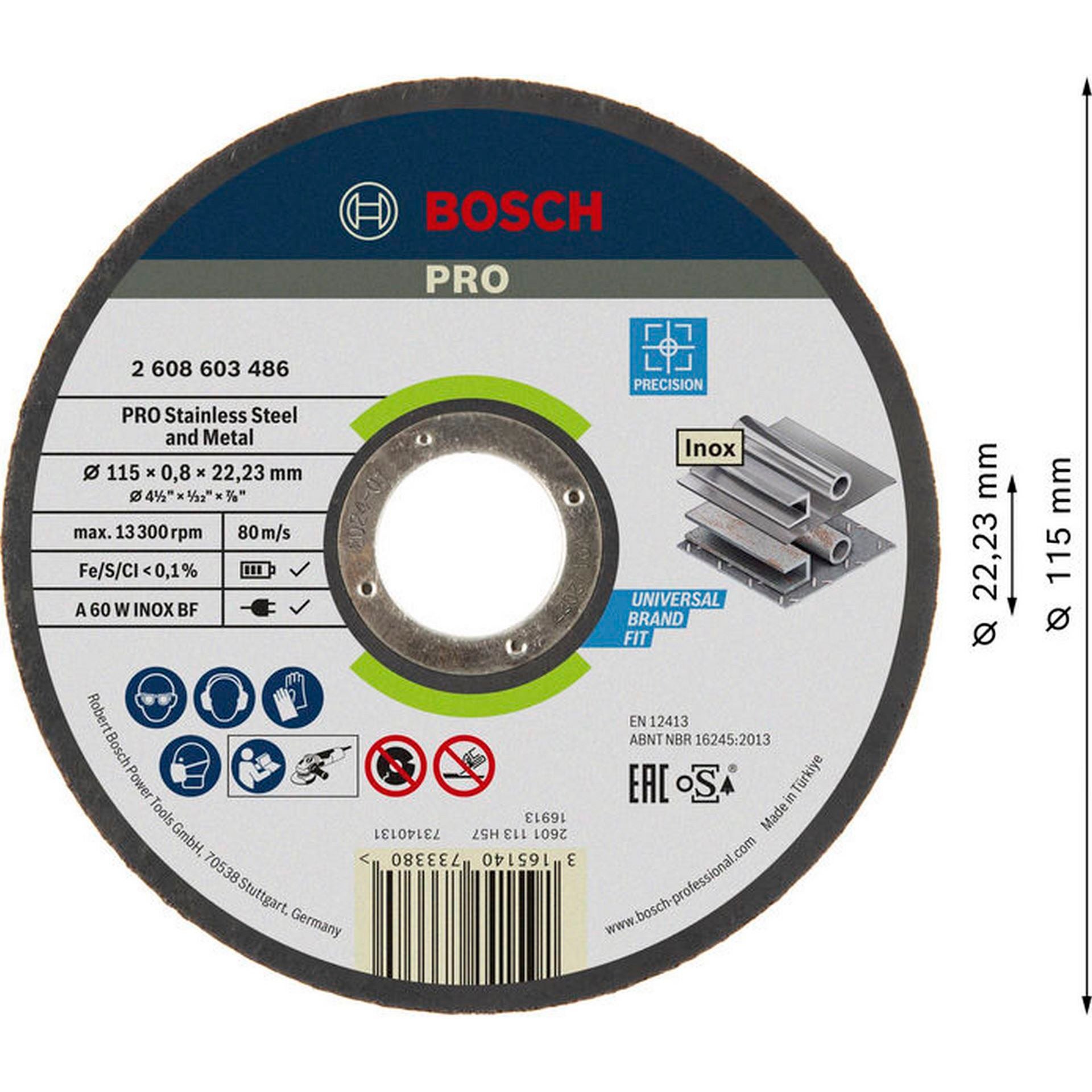 Bosch PRO Stainless Steel and Metal Trennscheibe, 115 x 0,8 x 22,23 mm #2608603486