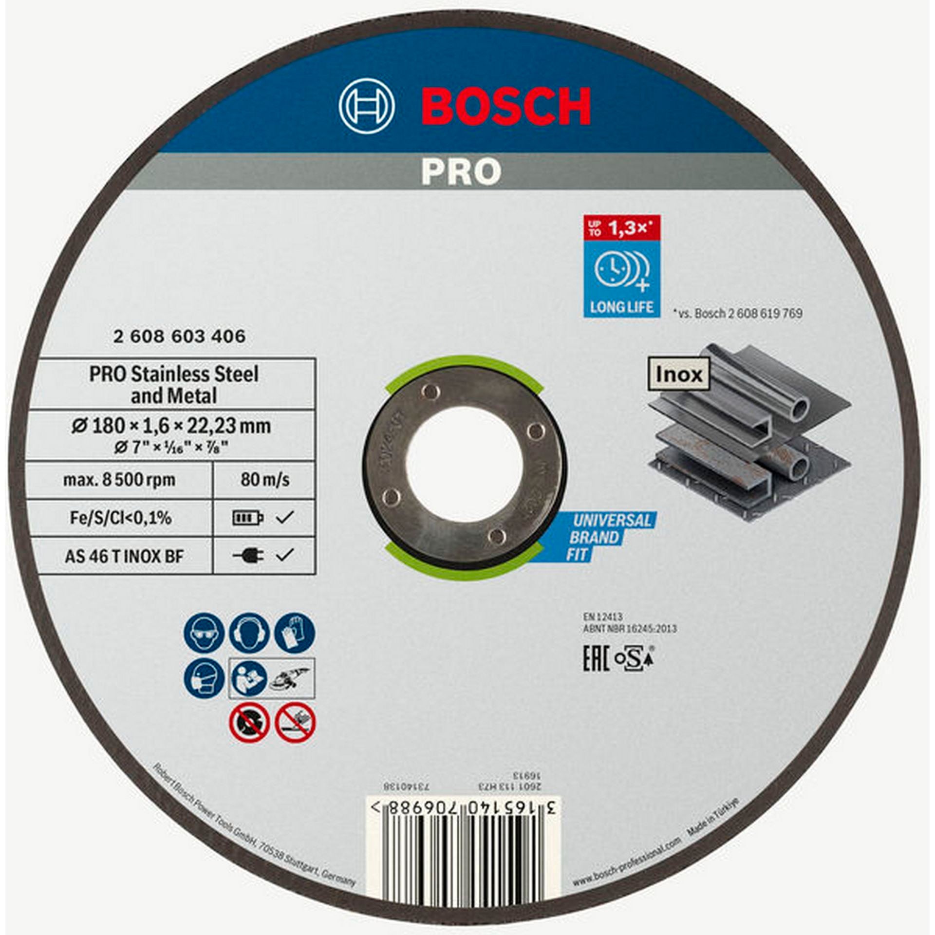 Bosch PRO Stainless Steel and Metal Trennscheibe, 180 x 1.6 x 22.23 mm, gerade, oSa #2608603406