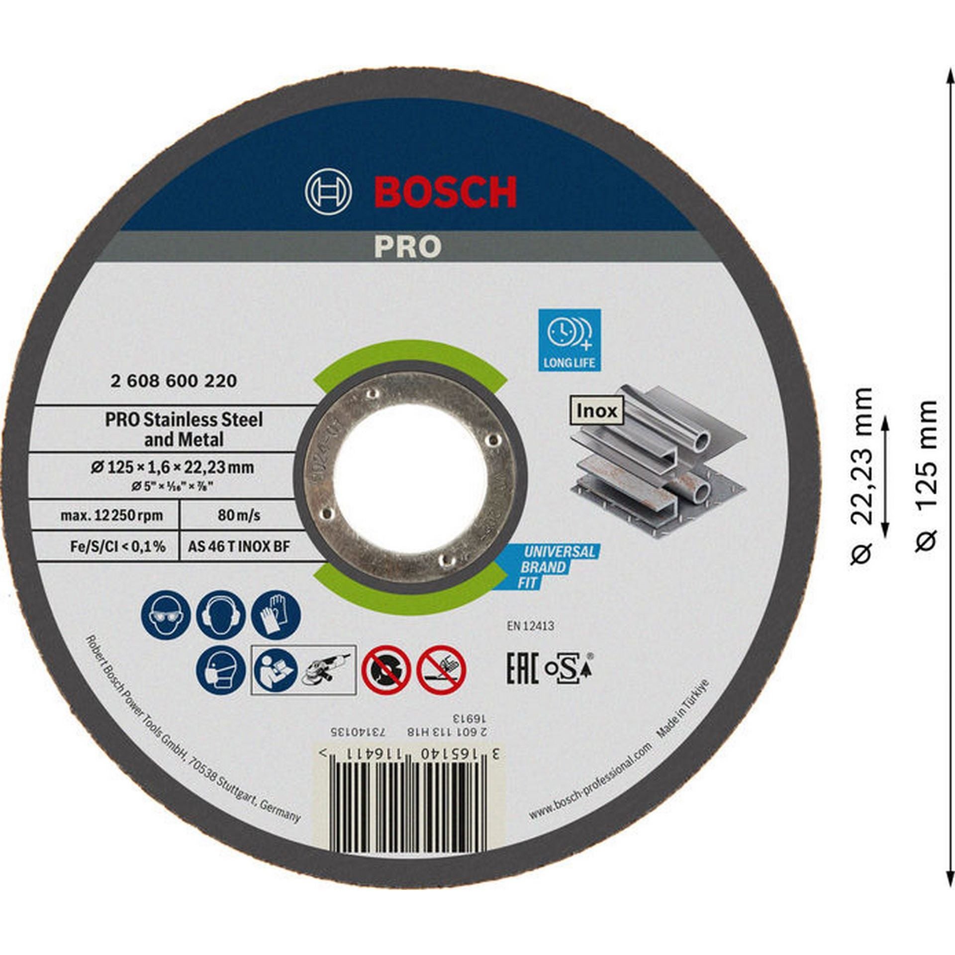 Bosch PRO Stainless Steel and Metal Trennscheibe, 125 x 1.6 x 22.23 mm, gerade, oSa #2608600220