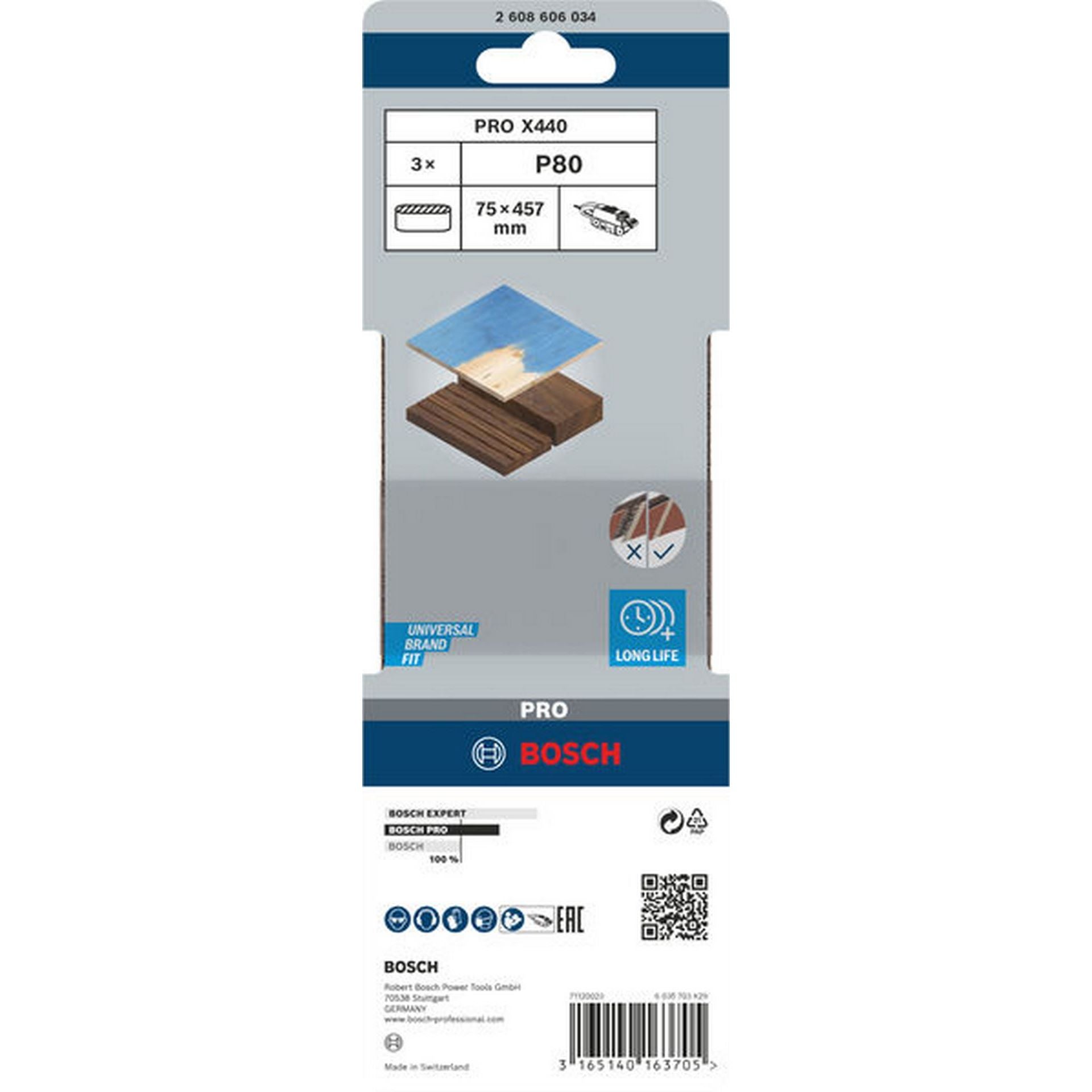 Bosch PRO X440 Schleifband, 75 x 457 mm, G80, 3-tlg. #2608606034