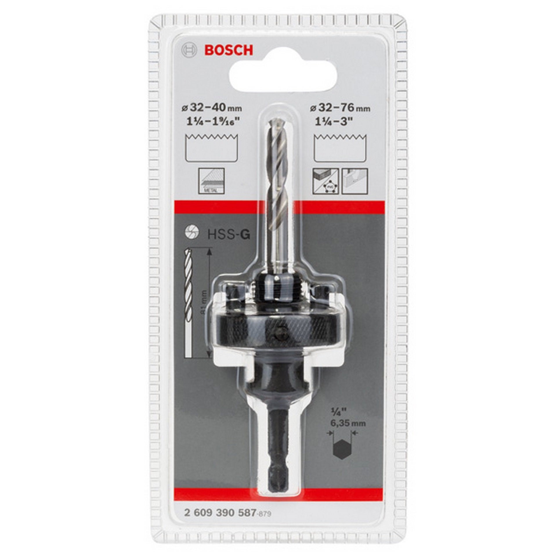 Bosch Sechskant-Steckdosenadapter für Lochsägen mit 32 bis 76 mm 5/8-Zoll 18 UNF #2609390587