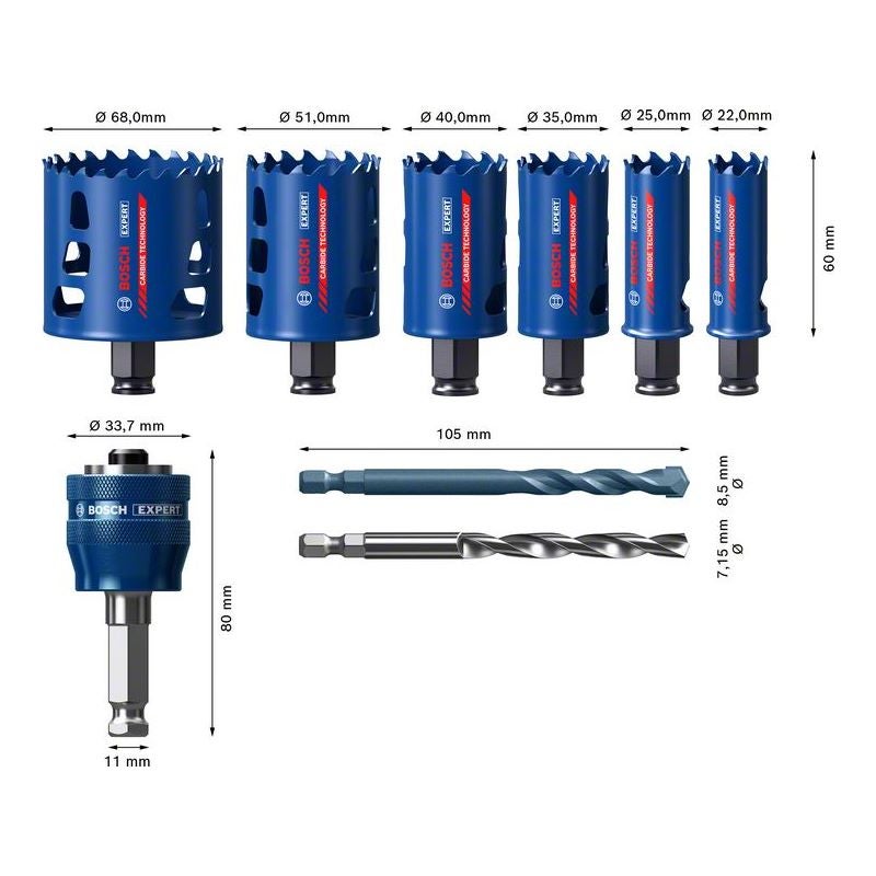 Bosch EXPERT Multi Material Lochsägen-Set, 22/25/35/40/51/68 mm, 9-tlg. #2608900446