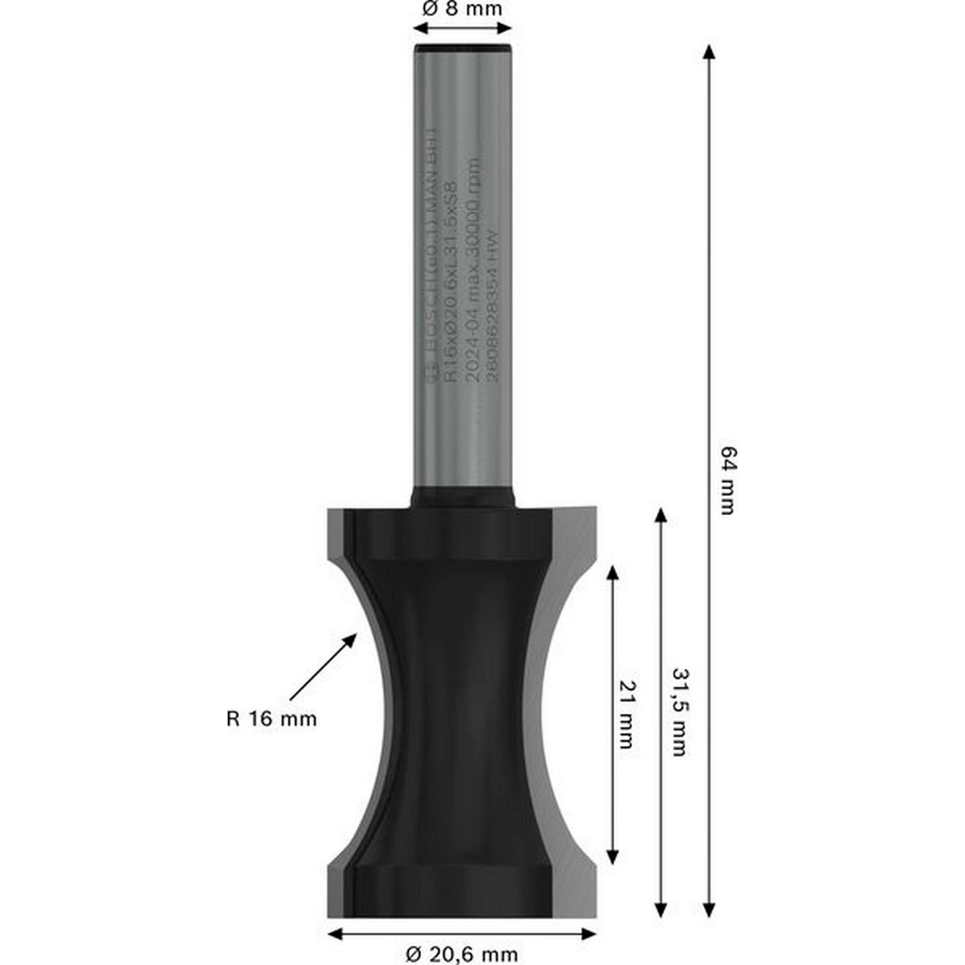 Bosch PRO Halbstabfräser, R 16 mm, S 8 mm #2608628354