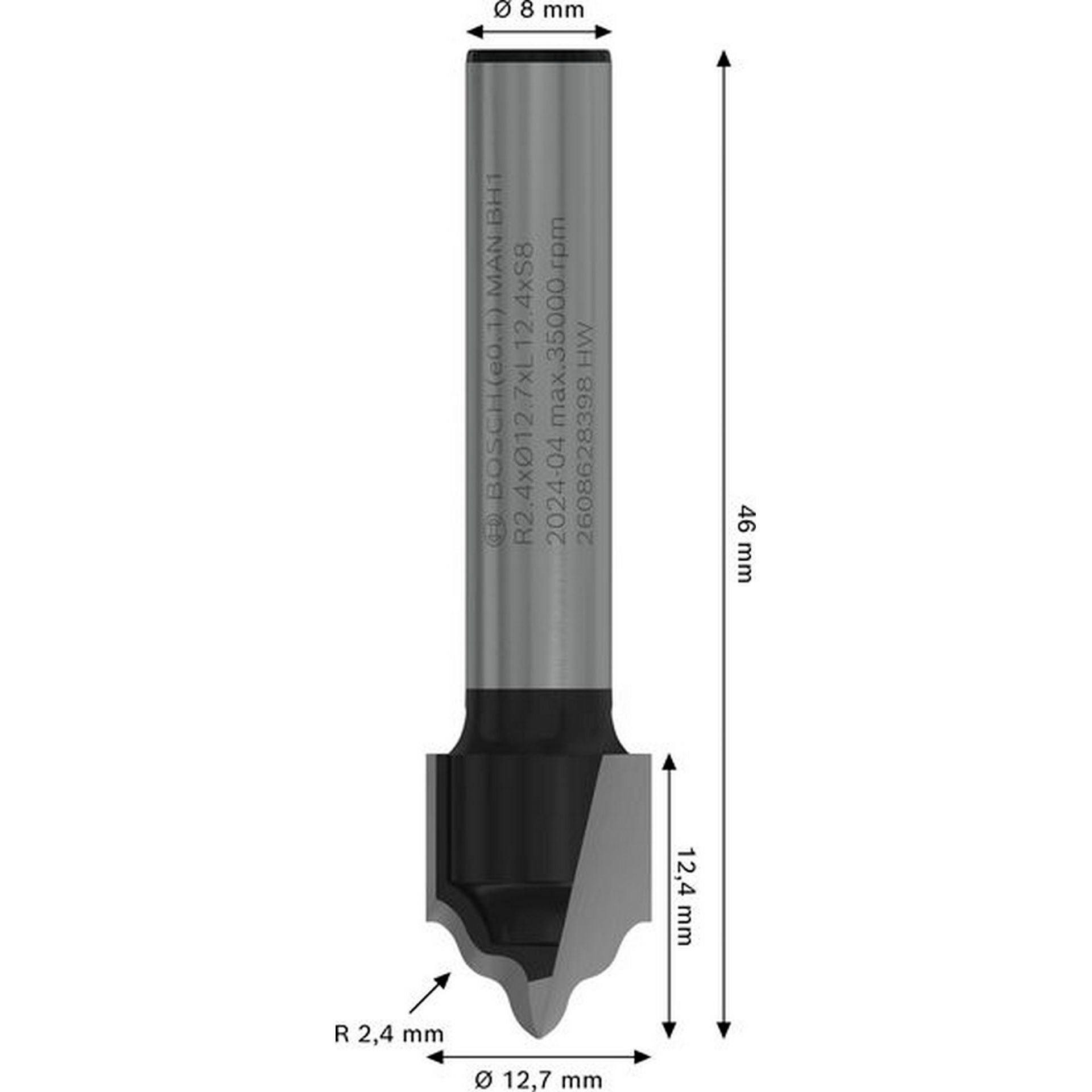Bosch PRO Profil- Nutfräser, R 2,4 mm, S 8 mm #2608628398