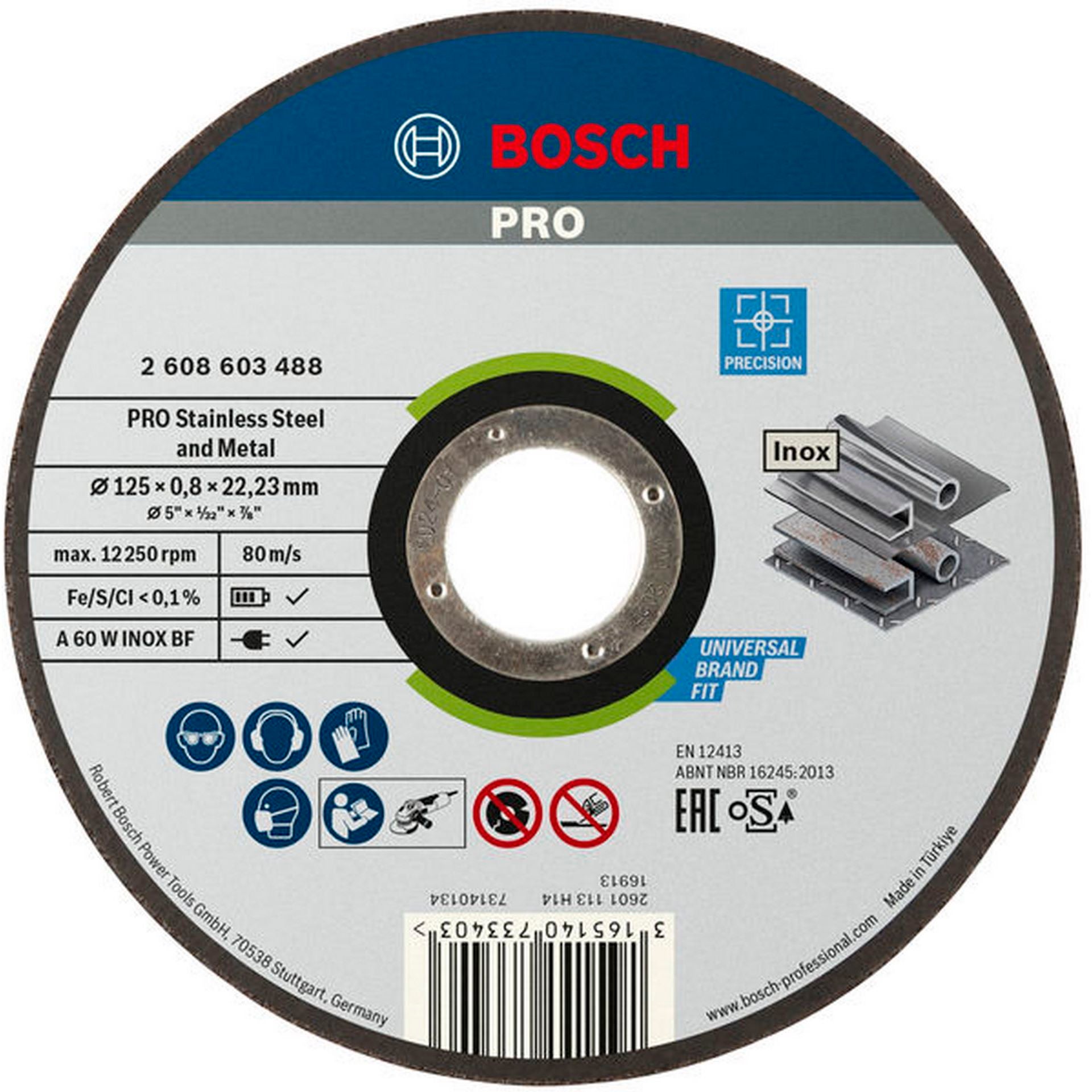 Bosch PRO Stainless Steel and Metal Gebundene Trennscheibe, 125x0,8x22,23 mm, gerade #2608603488