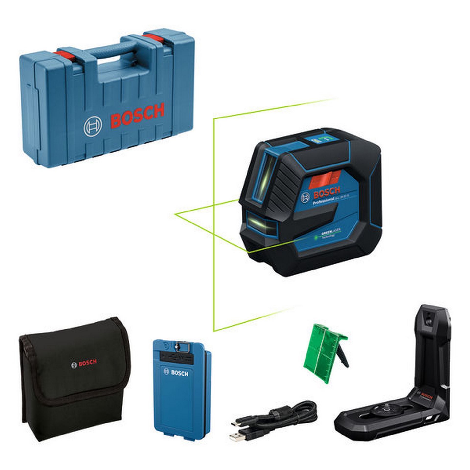 Bosch Linienlaser GLL 20-22 G, BA 3.7V 3.0Ah XL + USB-C®-Kabel im Handwerkerkoffer #0601065602