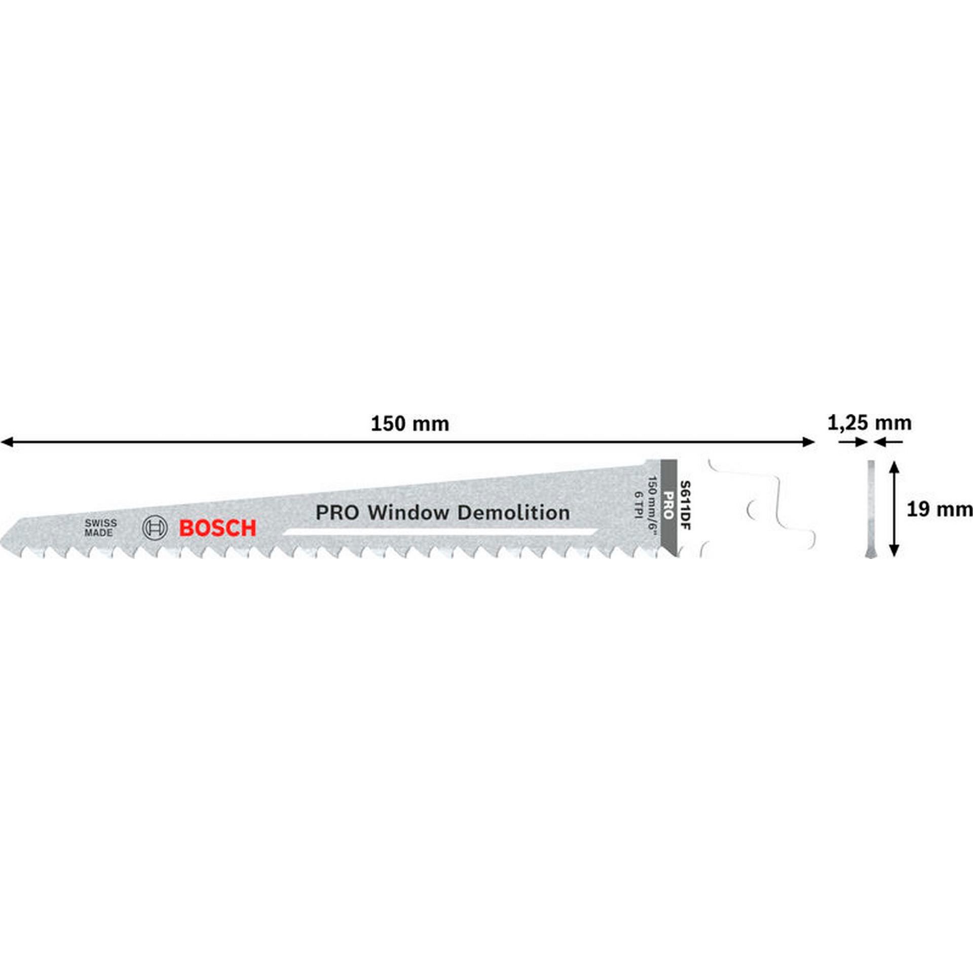 Bosch PRO Window Demolition S611DF Säbelsägeblatt, 1,25 x 19 x 150 mm, 5-tlg. #2608656258