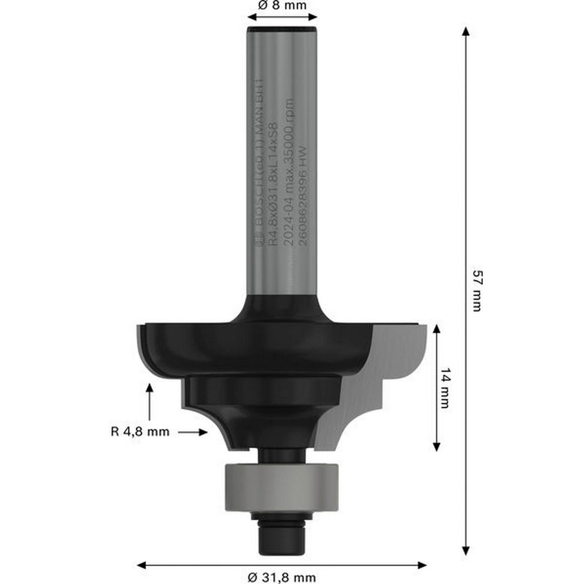 Bosch PRO Profilfräser Ogee, R 4,8 mm, S 8 mm #2608628396