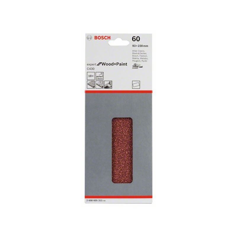 Bosch Schleifblatt C430, 93 x 230 mm, 60, ungelocht, gespannt, 10er-Pack #2608605311