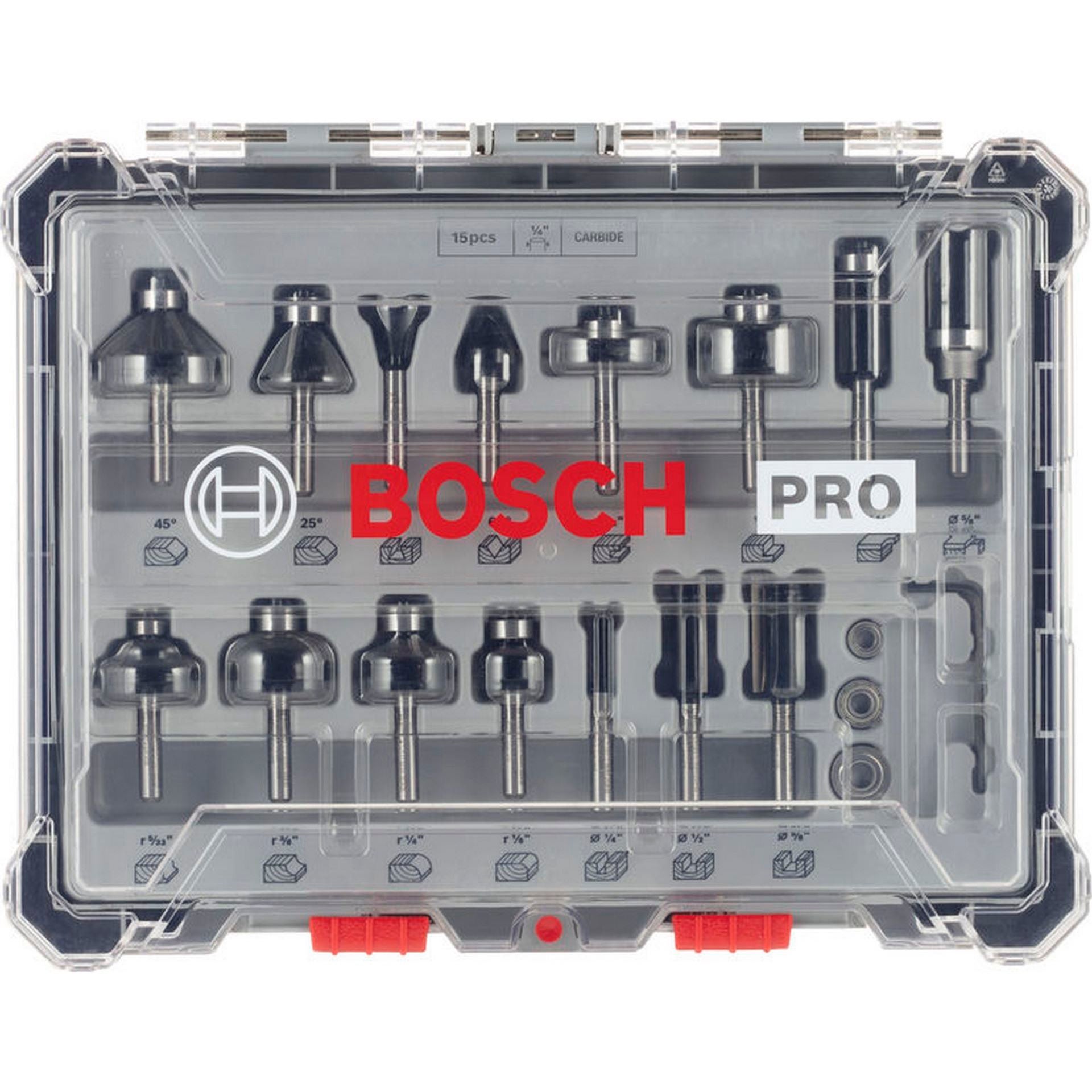 Bosch PRO Fräser-Set gemischt, Schaft 1/4", 15-tlg. #2607017473