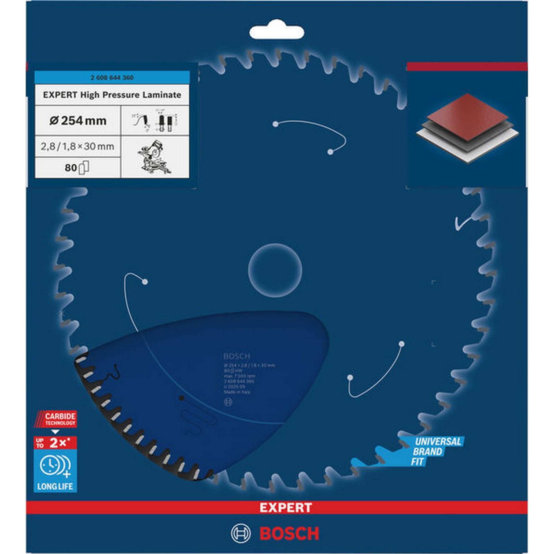 Bosch EXPERT High Pressure Laminate Kreissägeblatt, 254x2,8/1,8x30 mm, Z80 #2608644360