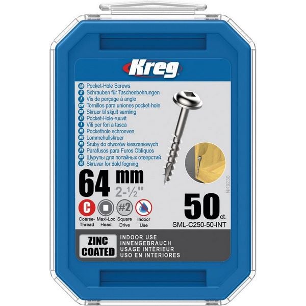 Kreg Pocket-Hole Schrauben 64 mm, Verzinkt, Maxi-Loc, Grobgewinde, 50 Stück #SML-C250-50-INT