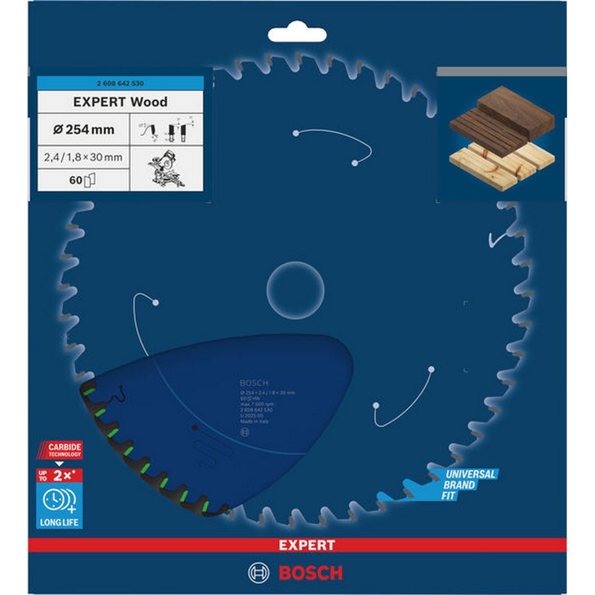 Bosch EXPERT Wood Kreissägeblatt, 254x2,4/1,8x30 mm, Z60 #2608642530