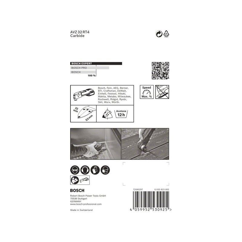 Bosch EXPERT AVZ 32 RT4 Schleiffinger für Multifunktionswerkzeuge, 32x53 mm #2608900040