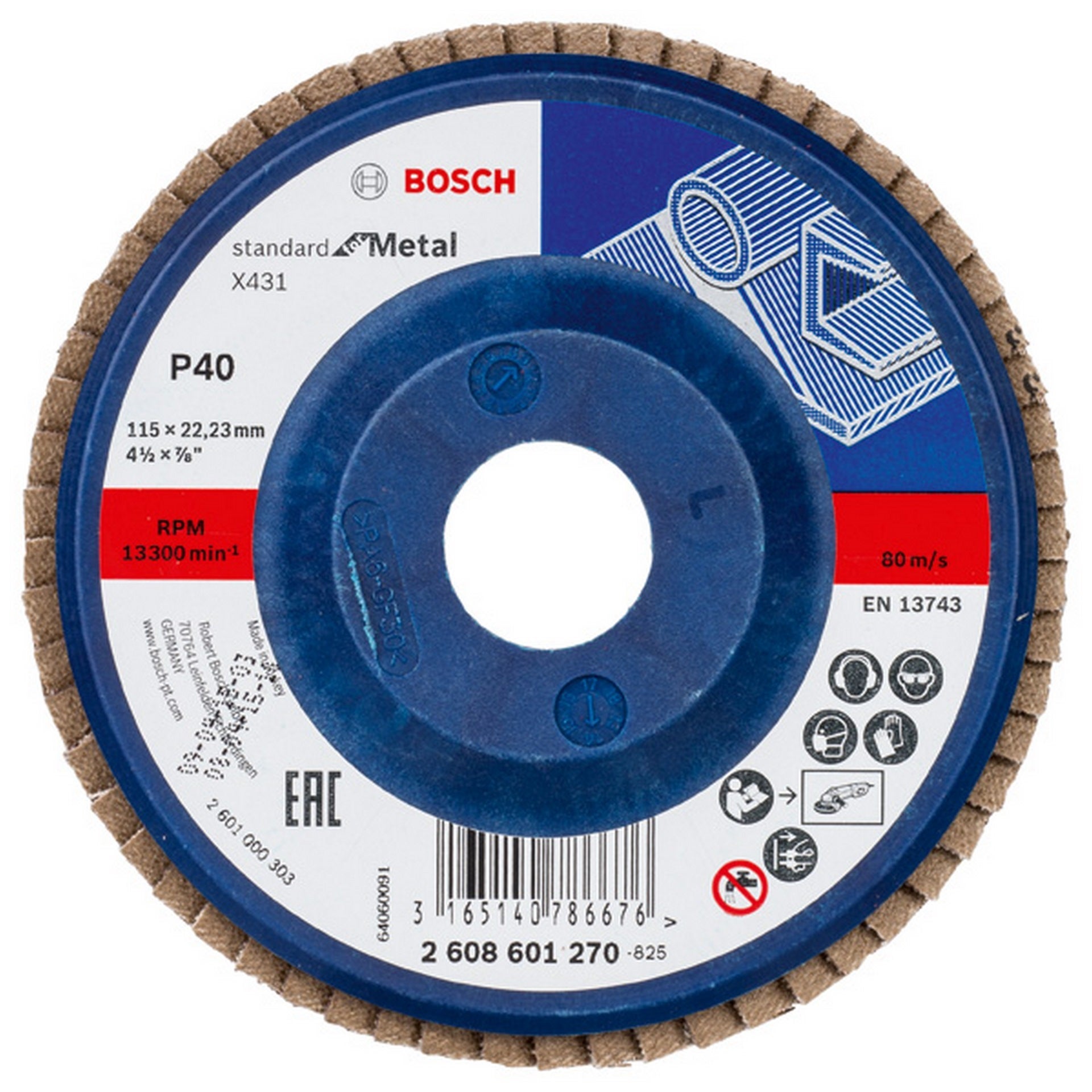 Bosch Fächerschleifscheibe X431 Standard for Metal, gerade, 115 mm, 40, Kunststoff #2608601270