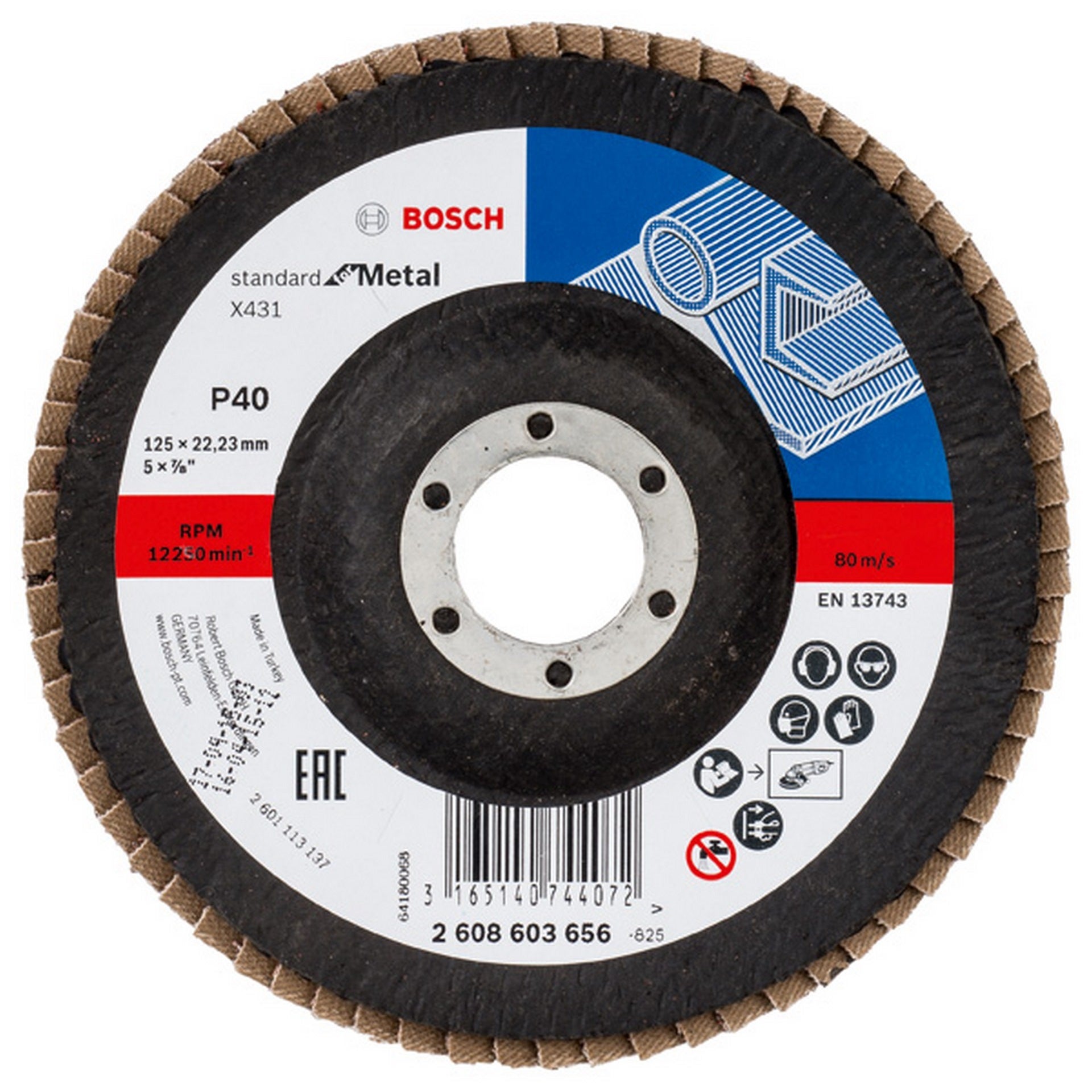 Bosch Fächerschleifscheibe X431 Standard for Metal, gewinkelt, 125 mm, 22,23 mm, 40 #2608603656