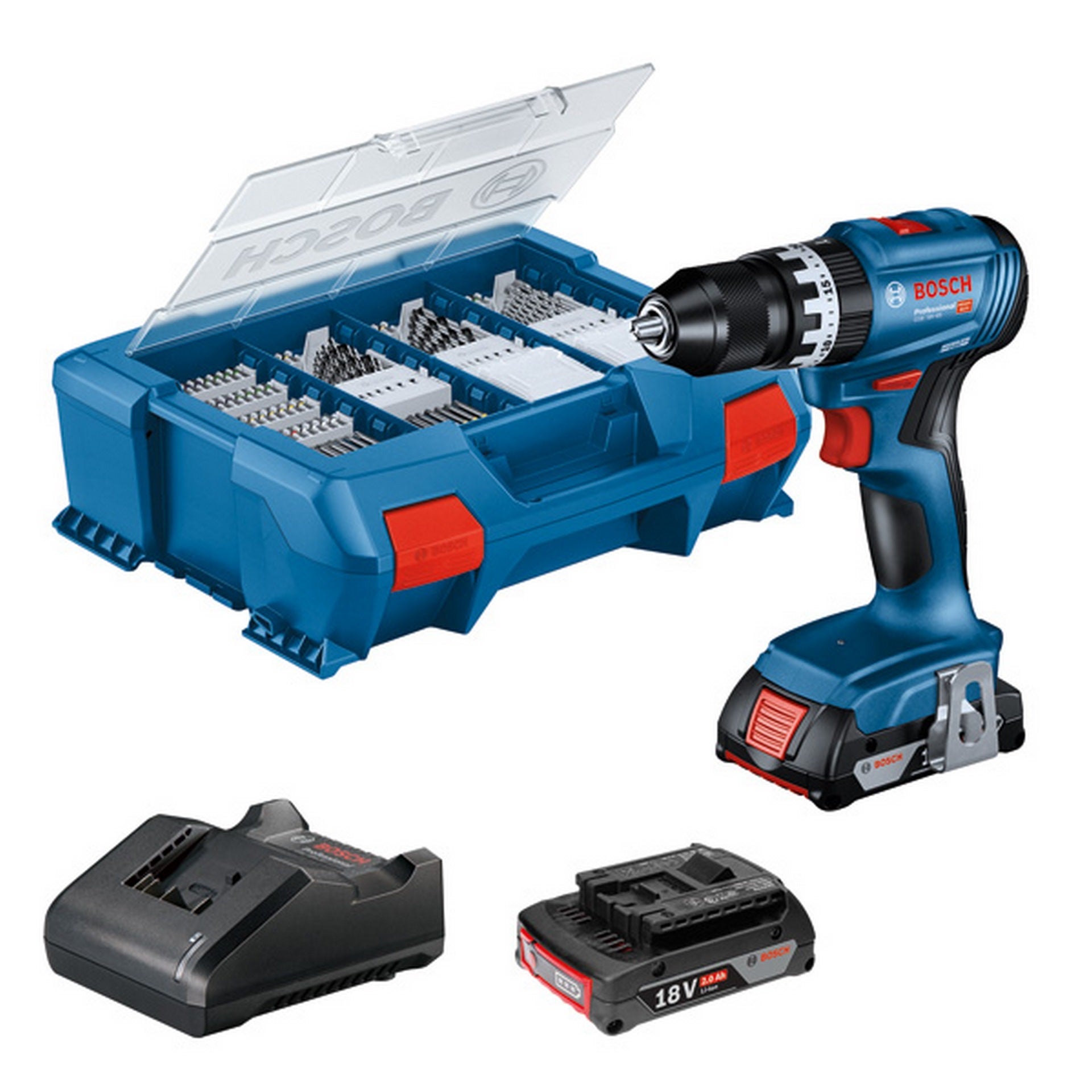 Bosch Akku-Schlagbohrschrauber GSB 18V-45, 2 x GBA 18V 2.0Ah in L-Case Pick & Click #06019K3306