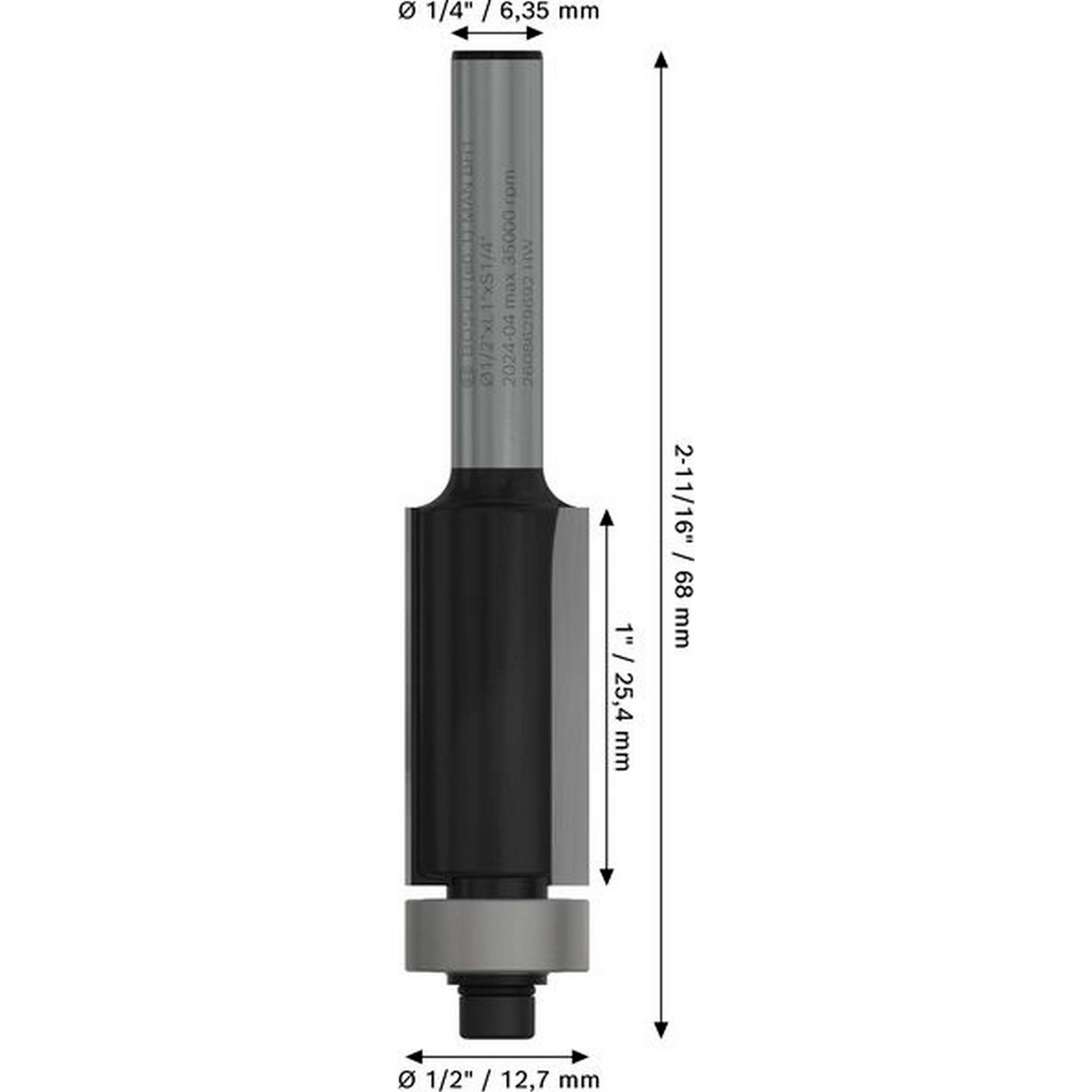 Bosch PRO Bündigfräser mit unterem Kugellager, D 1/2\", L 1\", S 1/4\" #2608629692