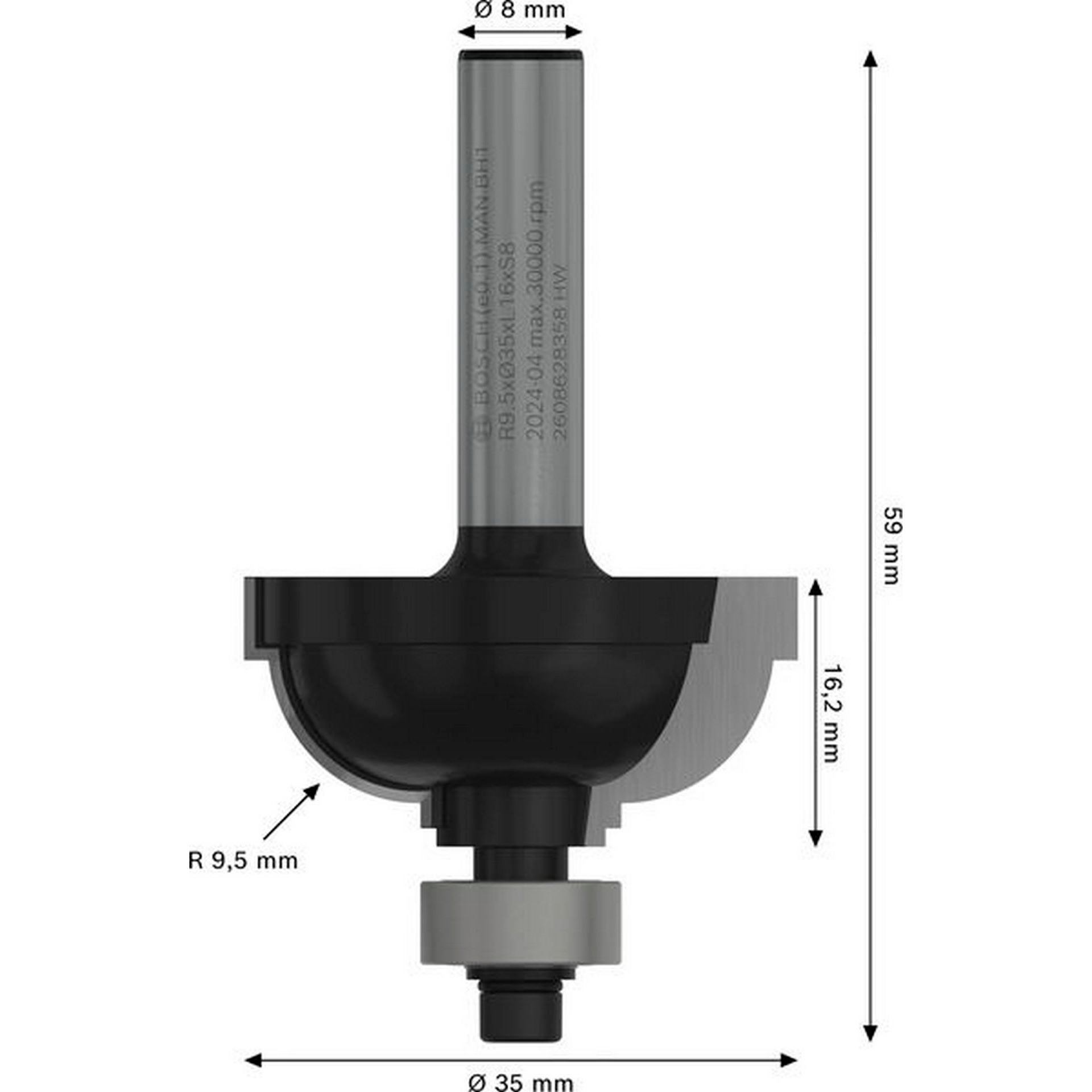 Bosch PRO Profilfräser klassisch, R 9,5 mm, S 8 mm #2608628358