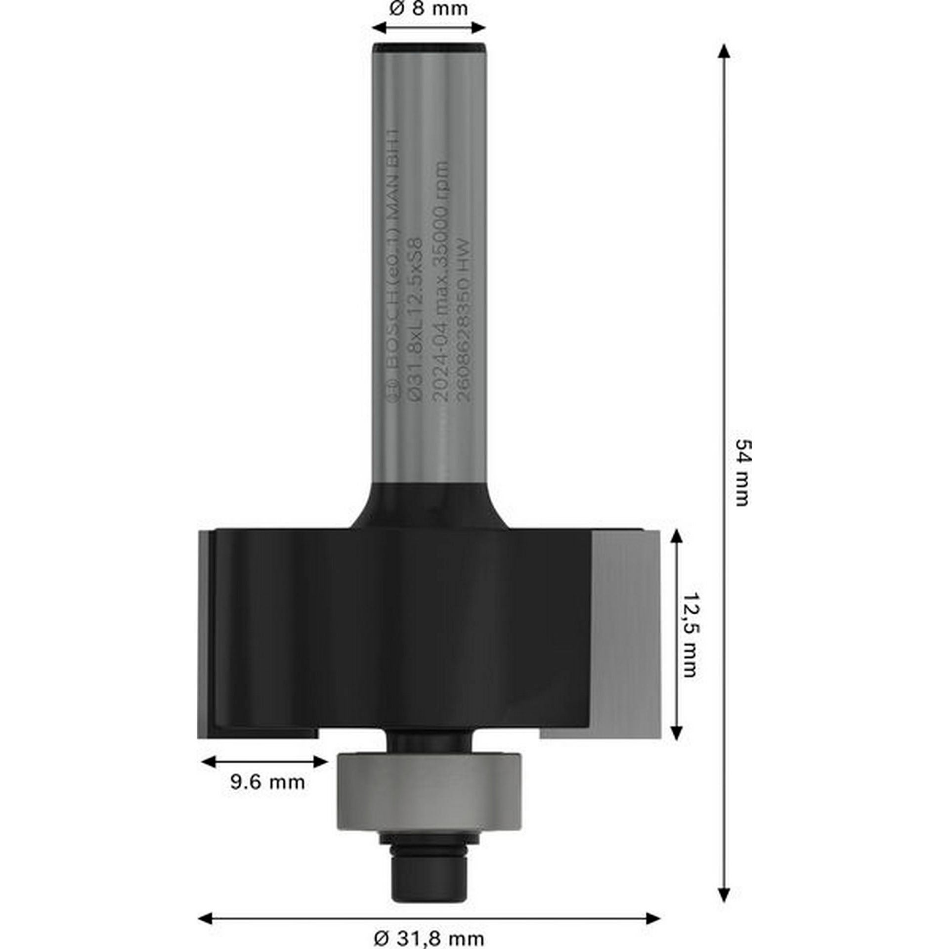 Bosch PRO Falzfräser, D 9,6 mm, S 8 mm #2608628350