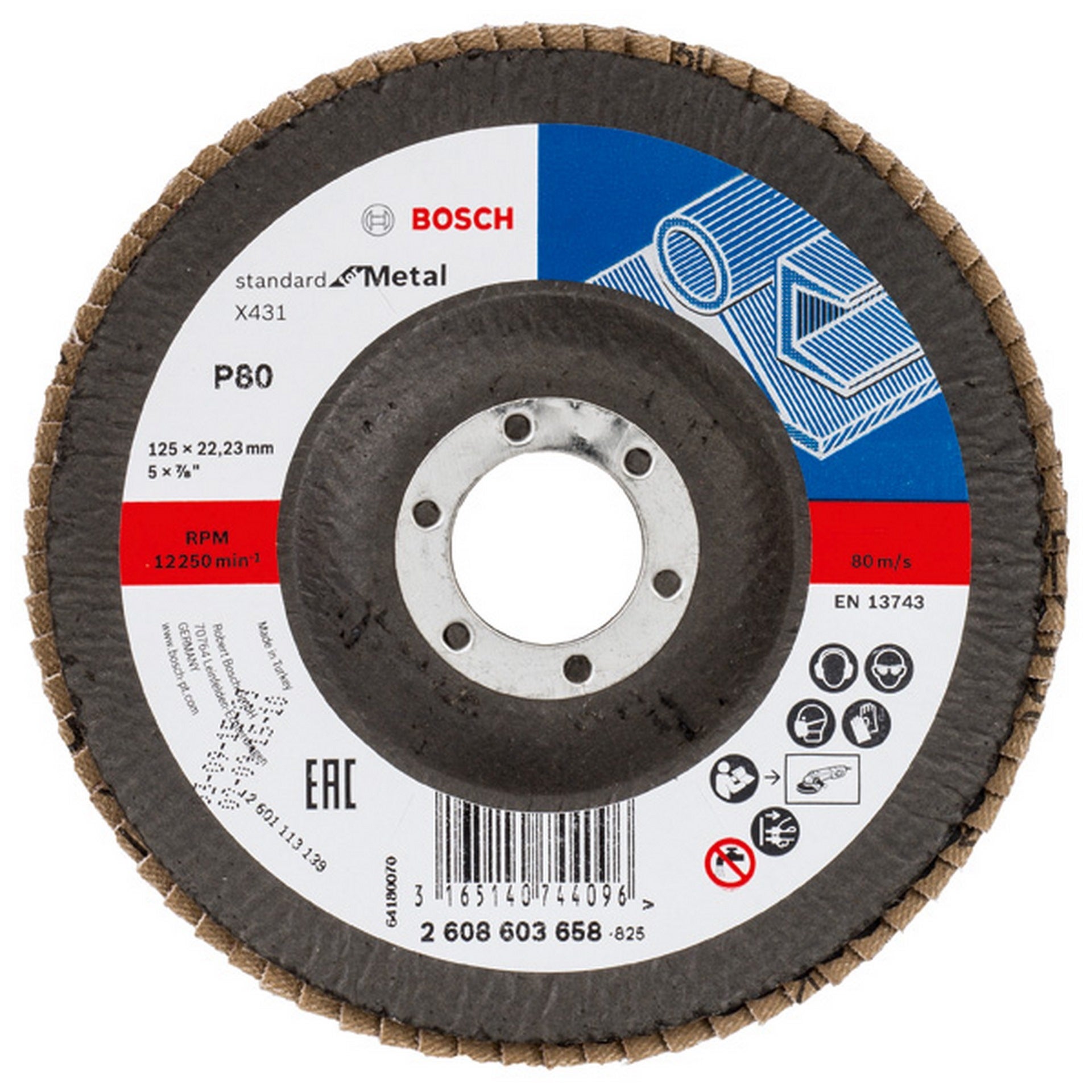 Bosch Fächerschleifscheibe X431 Standard for Metal, gewinkelt, 125 mm, 22,23 mm, 80 #2608603658