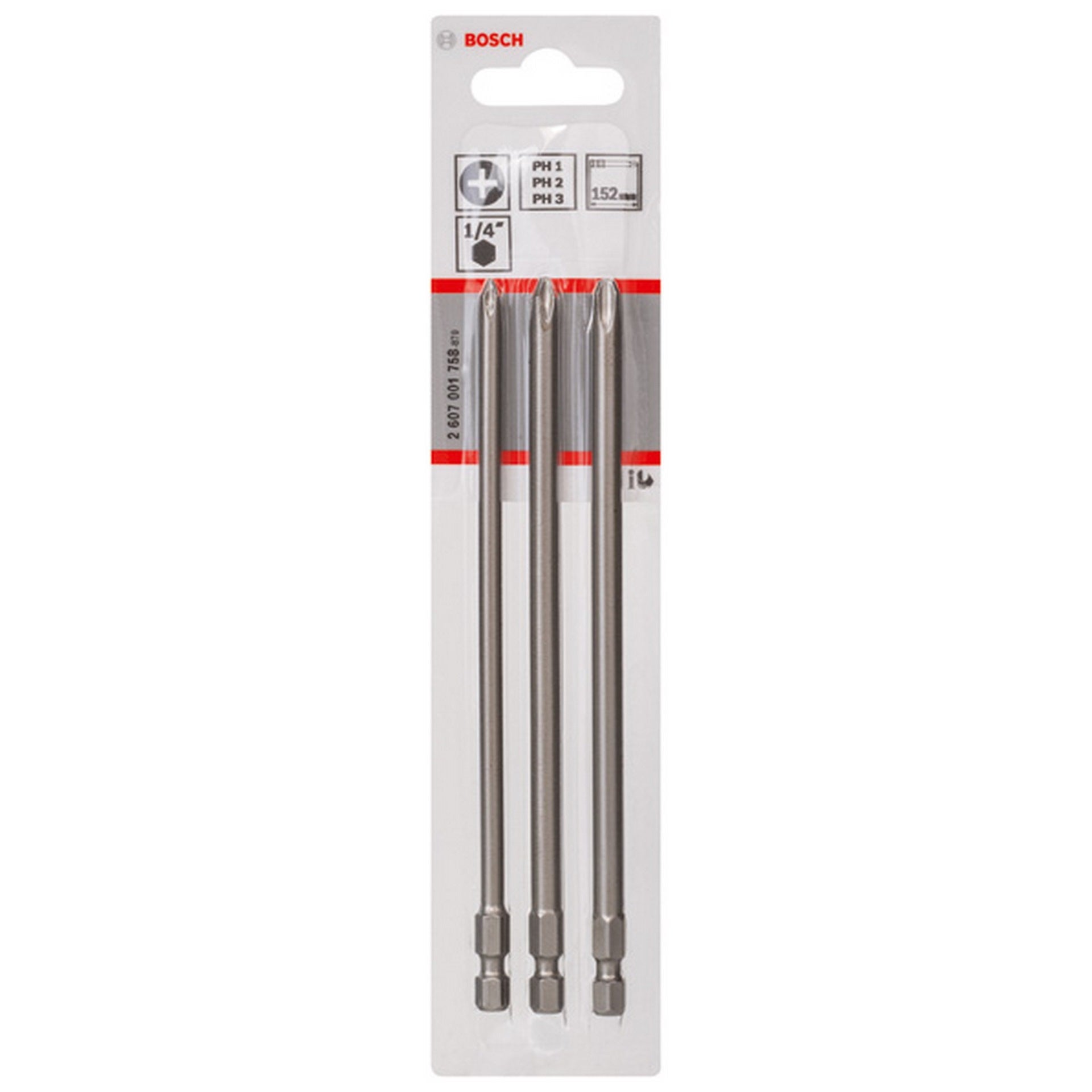 Bosch Schrauberbit-Set Extra-Hart, 3-teilig, PH1, PH2, PH3, 152 mm #2607001758
