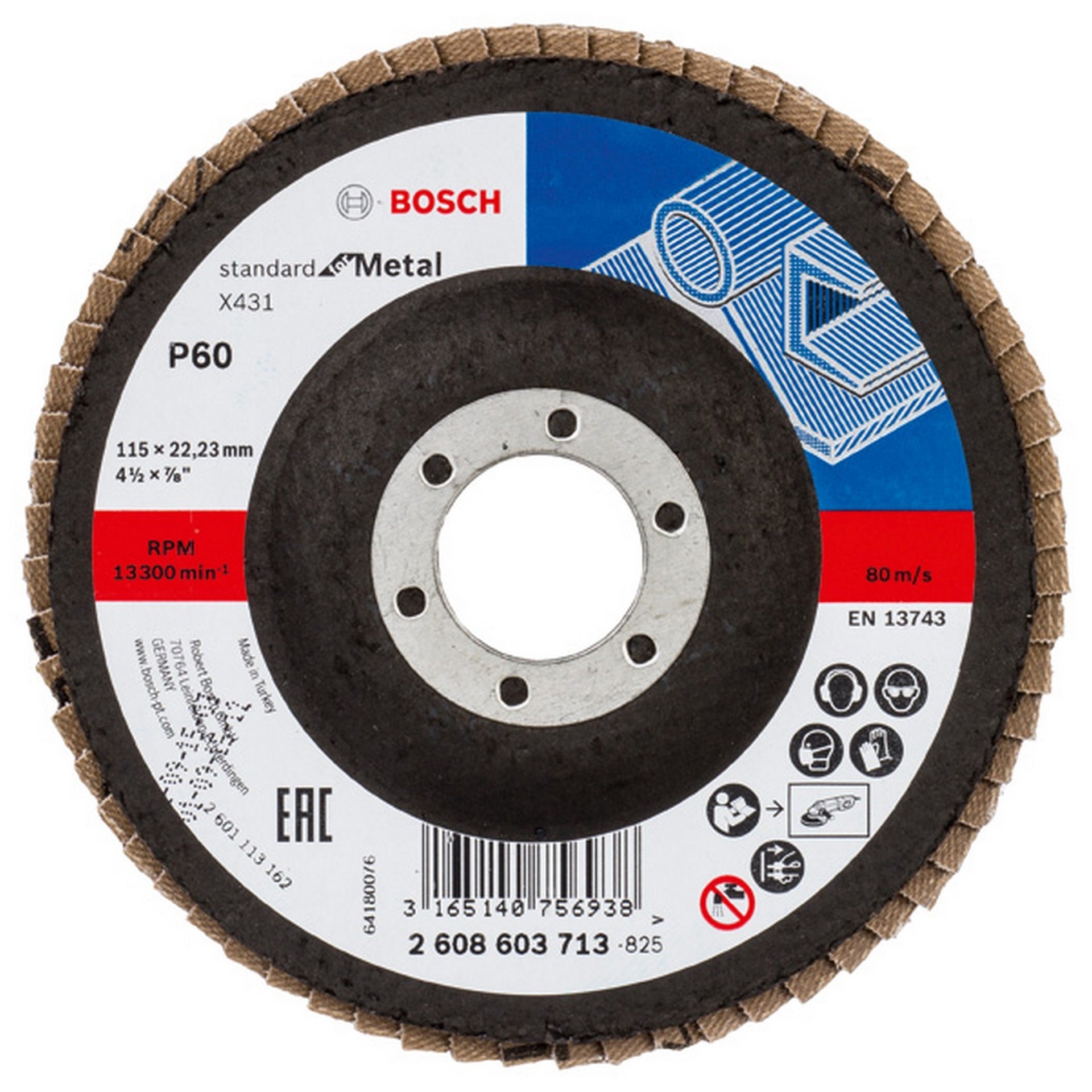 Bosch Fächerschleifscheibe X431 Standard for Metal, gerade, 115 mm, 60, Glasgewebe #2608603713