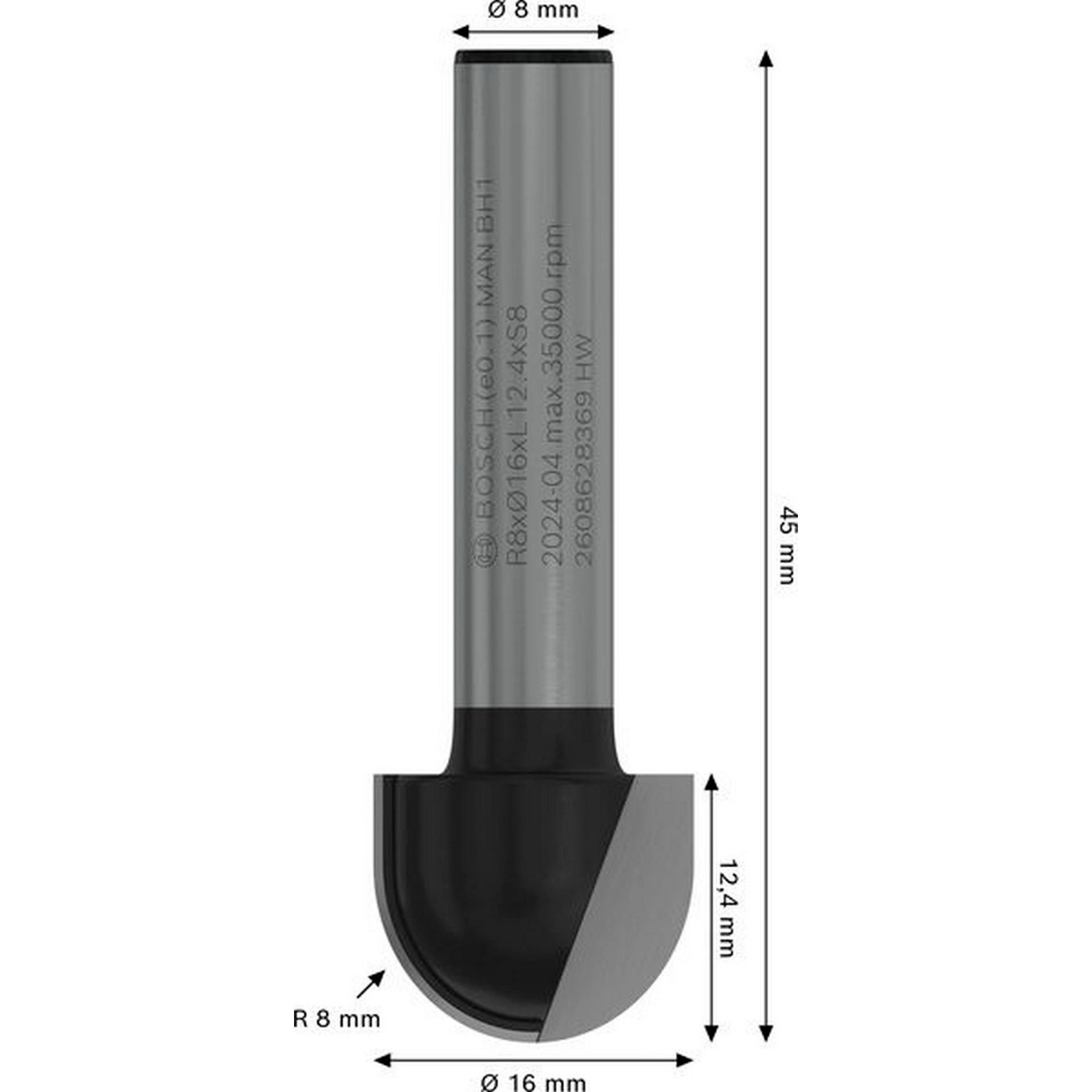 Bosch PRO Hohlkehlfräser, R 8 mm, S 8 mm #2608628369