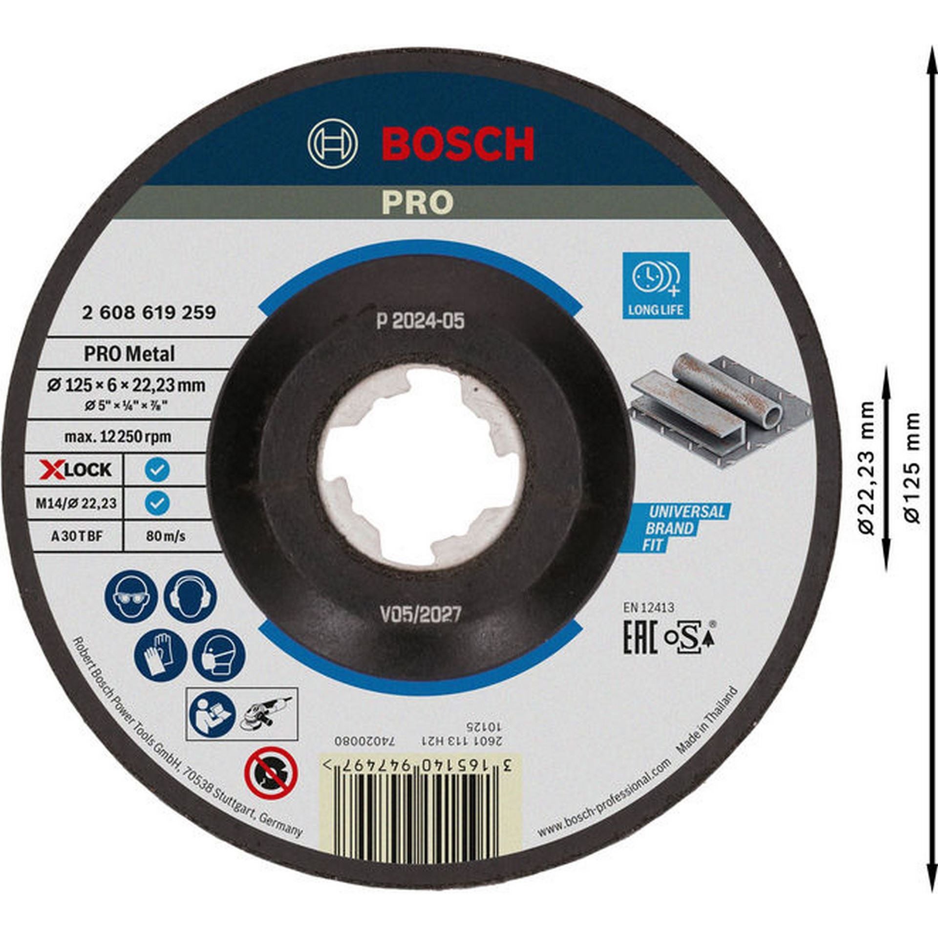 Bosch PRO Metal X-Lock Schleifscheibe, 125 x 6 x 22.23 mm, oSa #2608619259