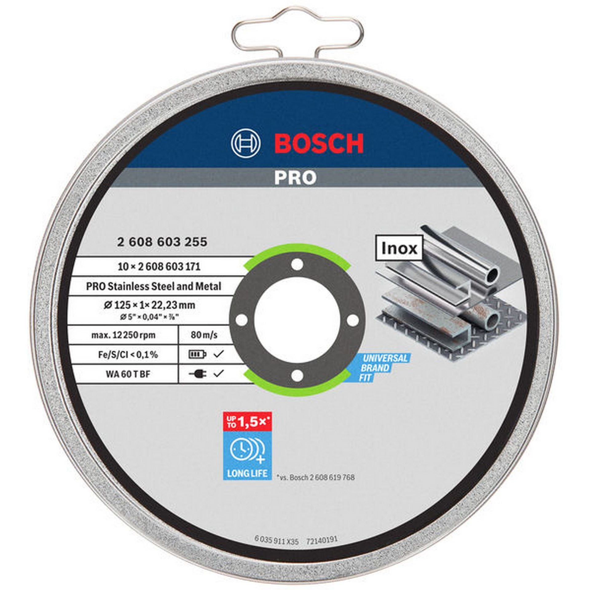 Bosch PRO Stainless Steel and Metal Trennscheibe, 125 x 1 x 22.23 mm, gerade, 10-tlg. #2608603255