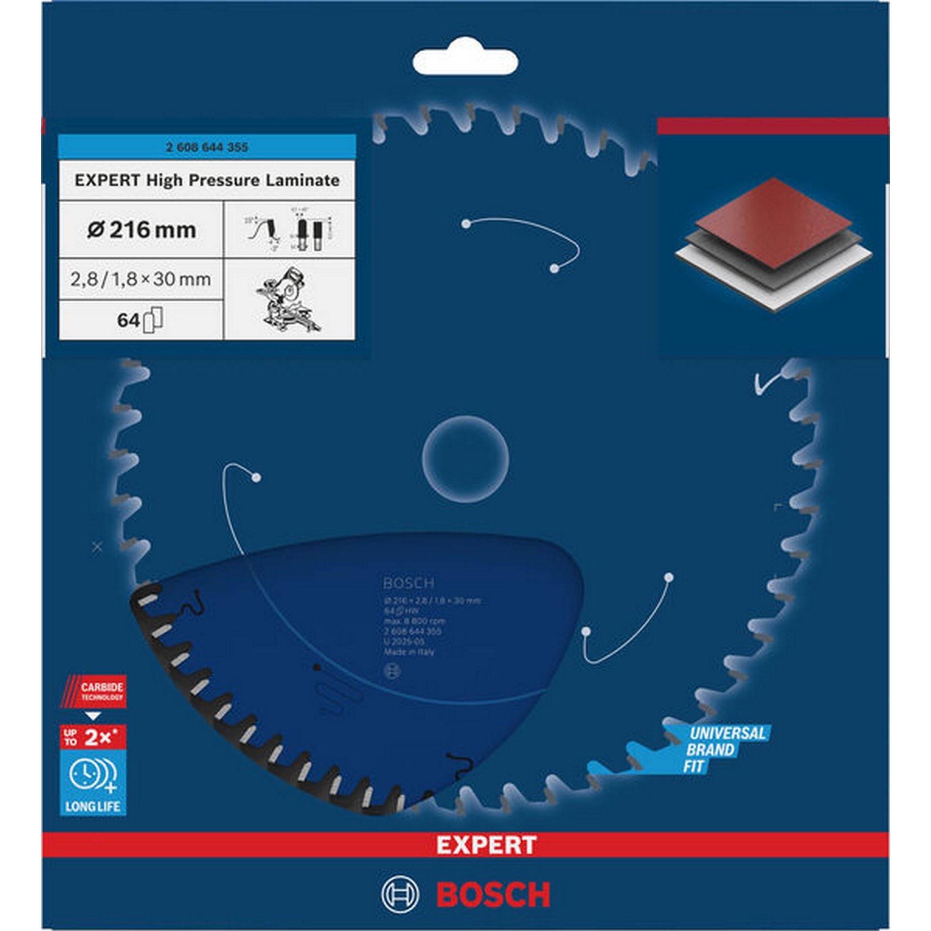 Bosch EXPERT High Pressure Laminate Kreissägeblatt, 216x2,8/1,8x30 mm, Z64 #2608644355