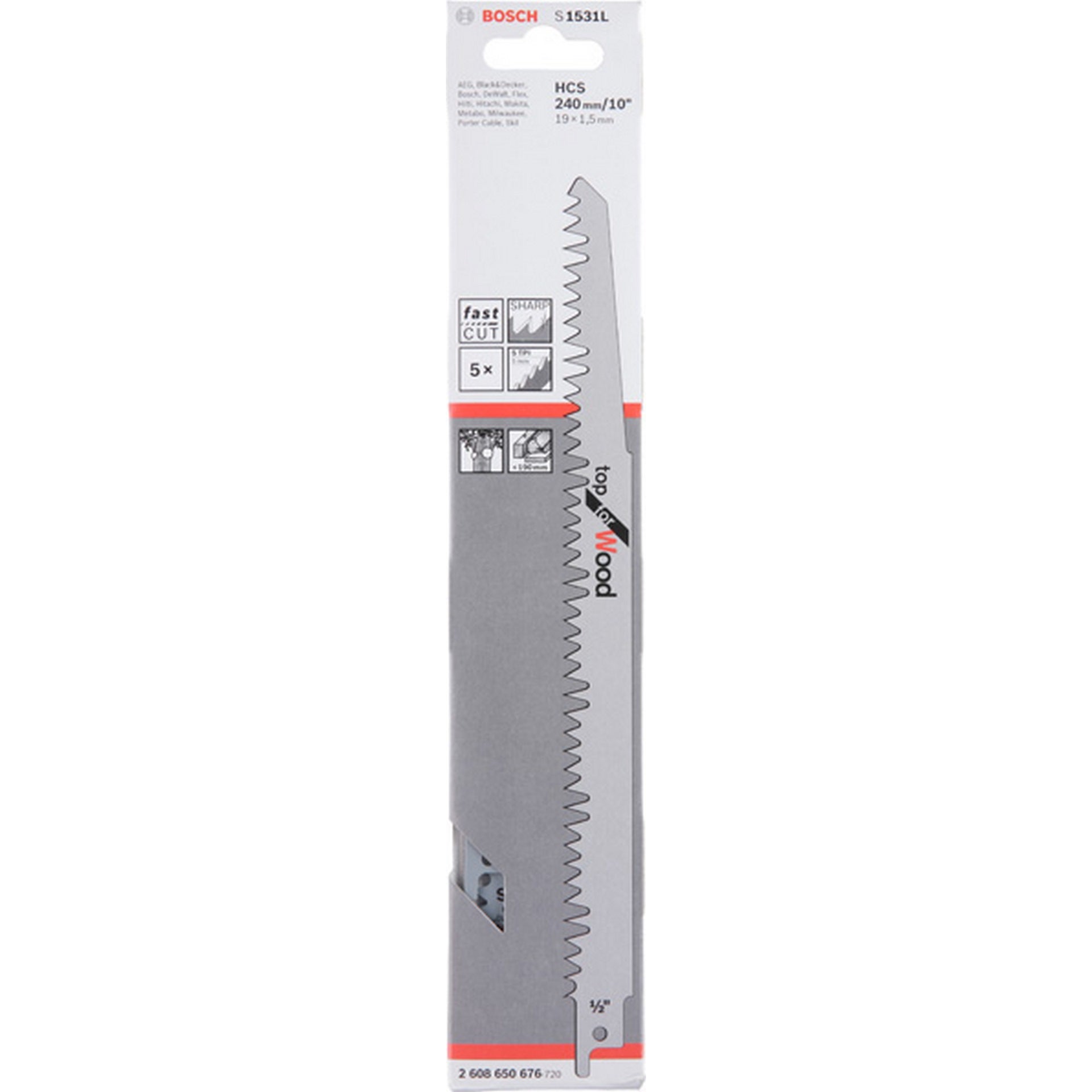 Bosch Säbelsägeblatt S 1531 L, Top for Wood, 5er-Pack #2608650676