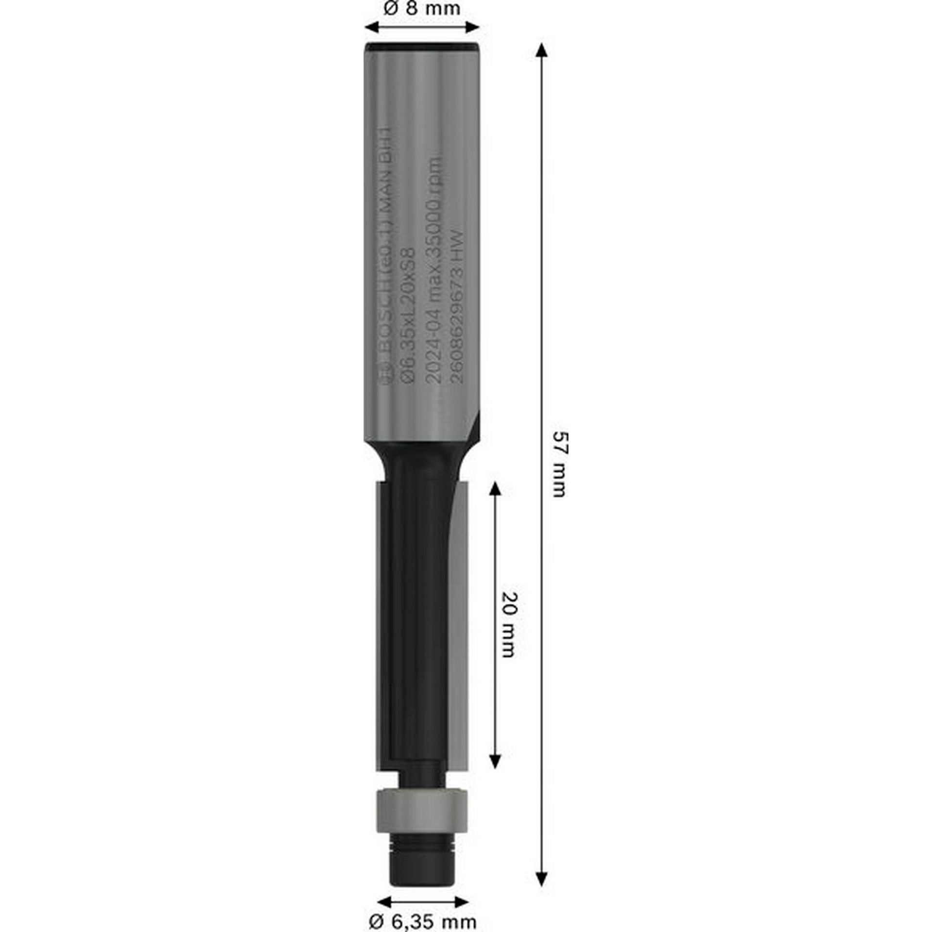 Bosch PRO Bündigfräser mit unterem Kugellager, D 6,35 mm, L 20 mm, S 8 mm #2608629673