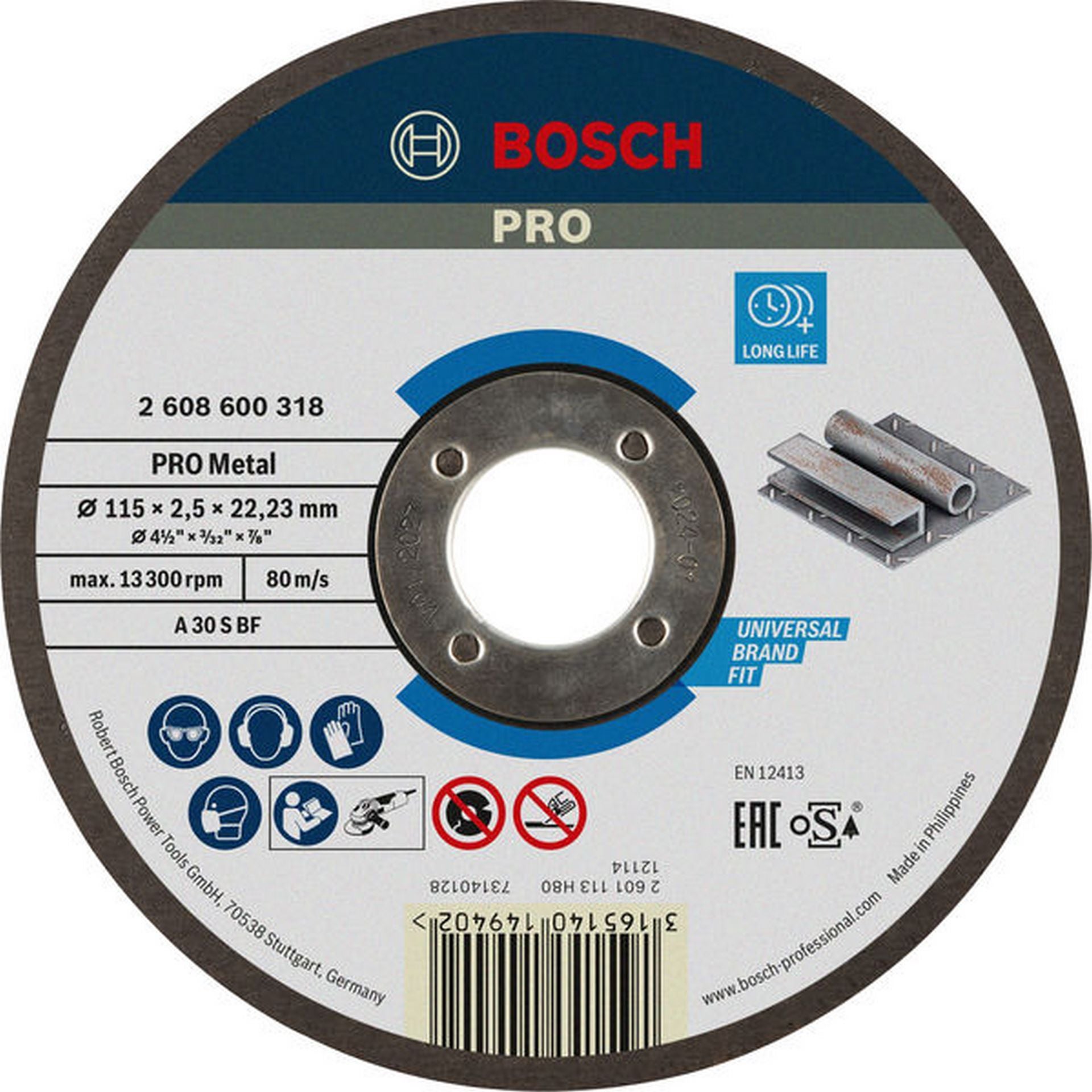 Bosch PRO Metal Trennscheibe, 115 x 2.5 x 22.23 mm, gekröpft, oSa #2608600318