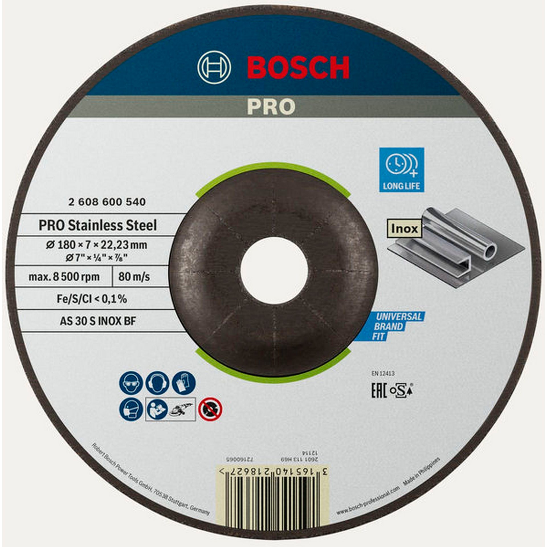 Bosch PRO Stainless Steel Schruppscheibe, 180 x 6 x 22,23 mm #2608600540