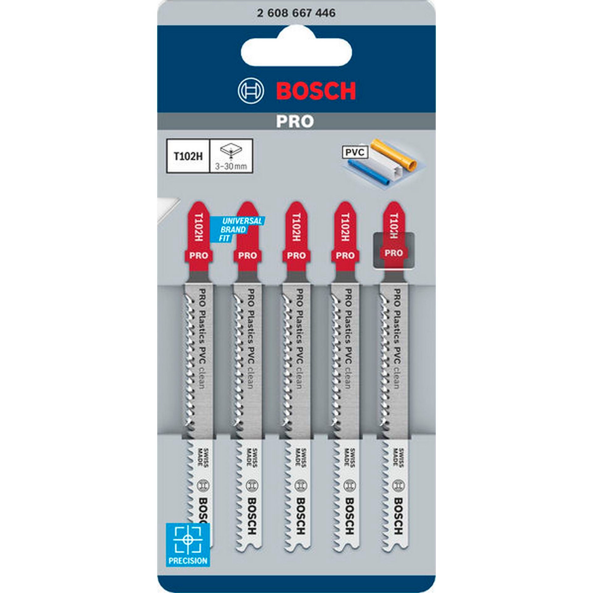 Bosch PRO Plastics PVC clean T102H Stichsägeblatt, 100 mm, 5-tlg. #2608667446