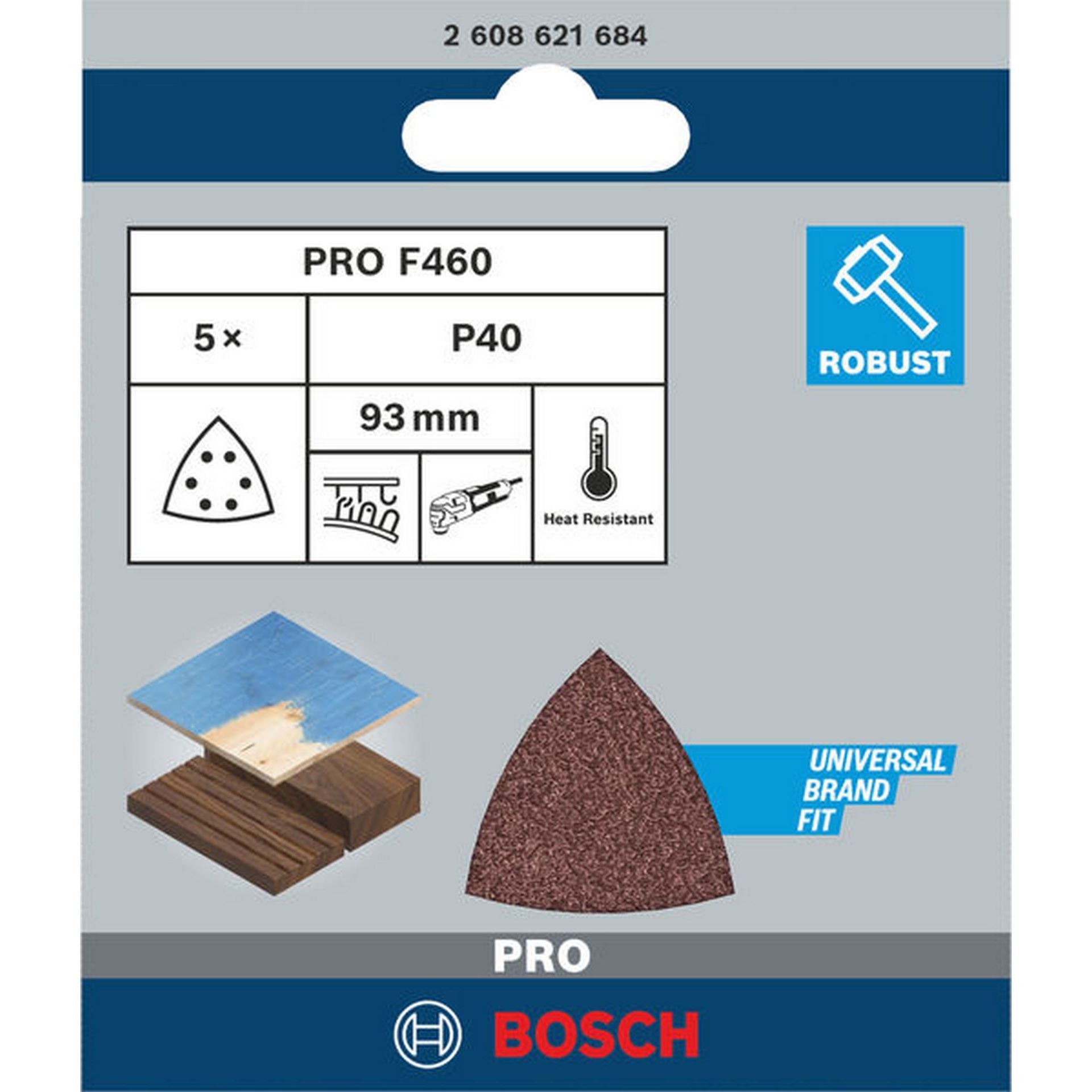 Bosch PRO F460 Schleifblatt, 93 x 93 mm; G40, 5-tlg. #2608621684