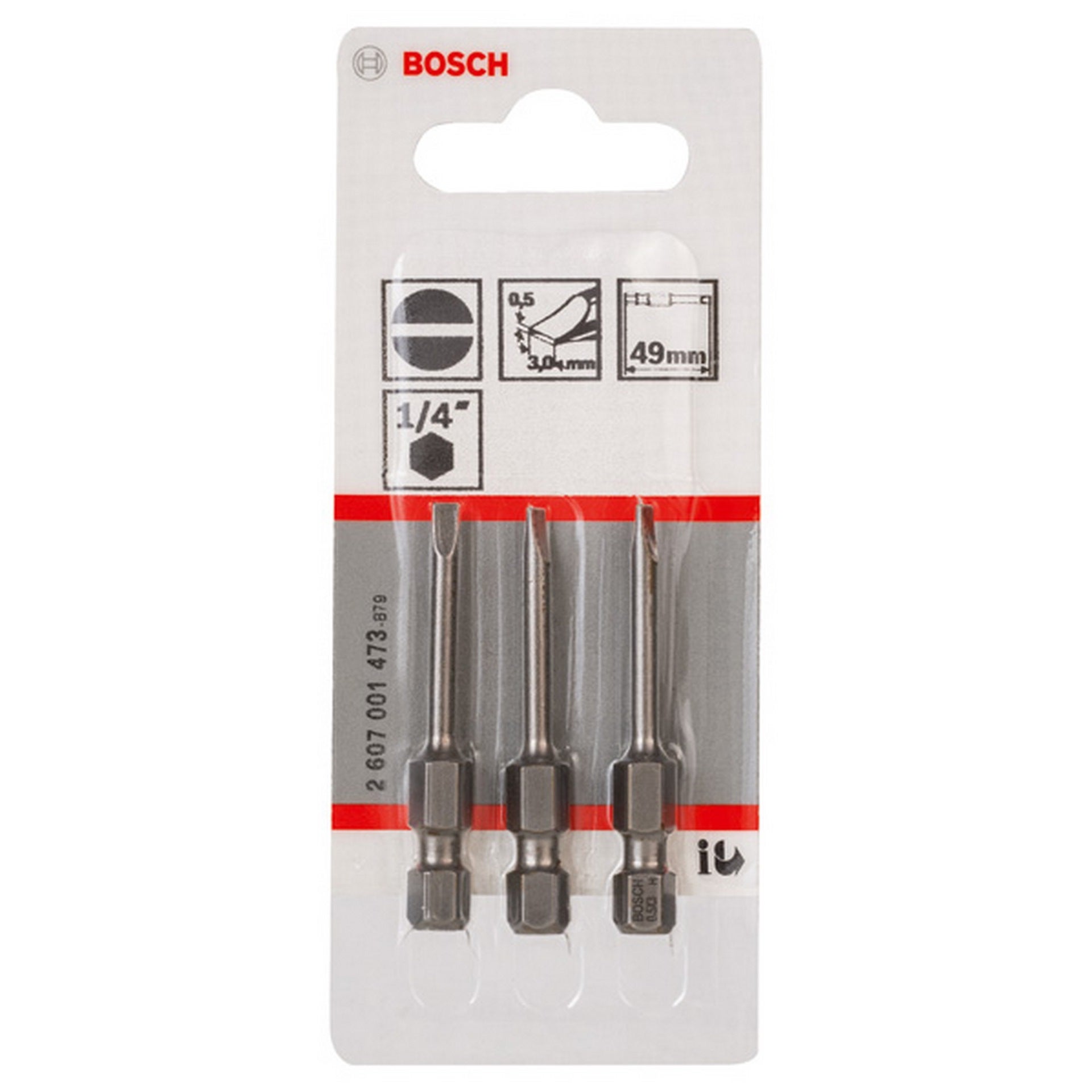 Bosch Schrauberbit Extra-Hart S 0,5 x 3,0, 49 mm, 3er-Pack #2607001473