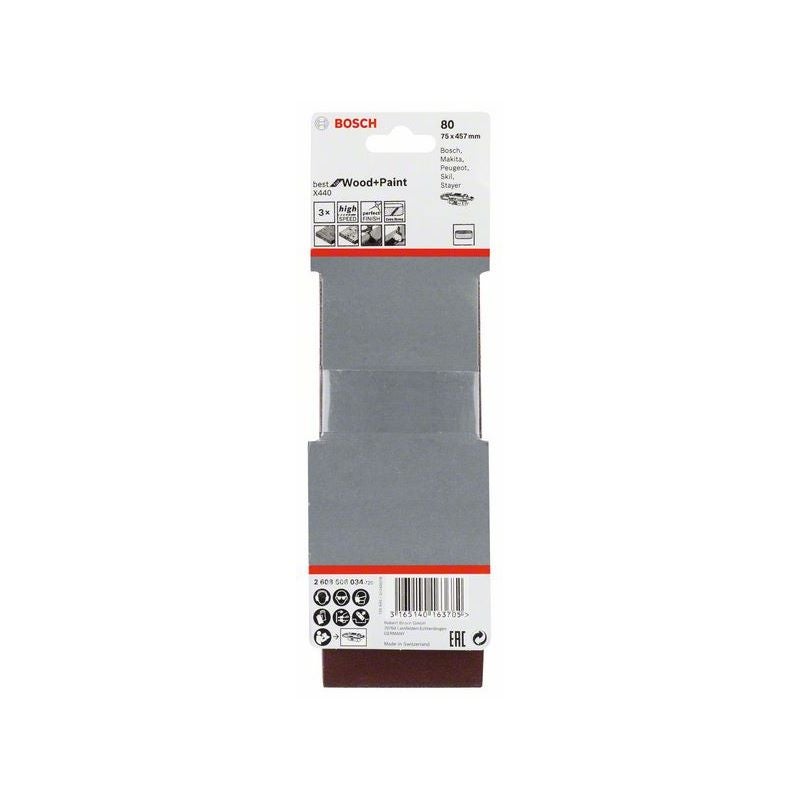 Bosch PRO X440 Schleifband, 75 x 457 mm, G80, 3-tlg. #2608606034