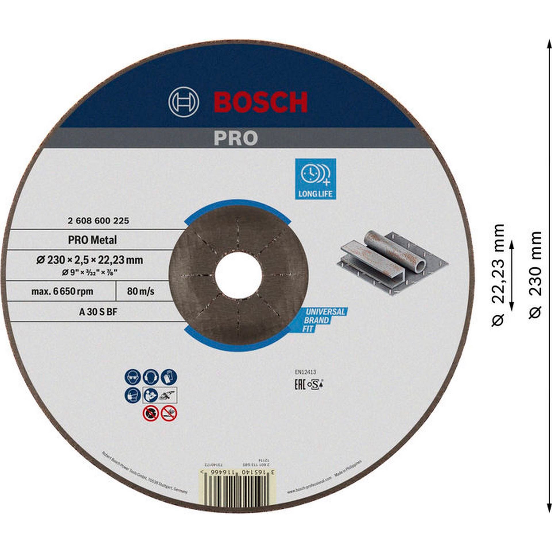 Bosch PRO Metal Trennscheibe, 230 x 2,5 x 22.23 mm, gekröpft, oSa #2608600225