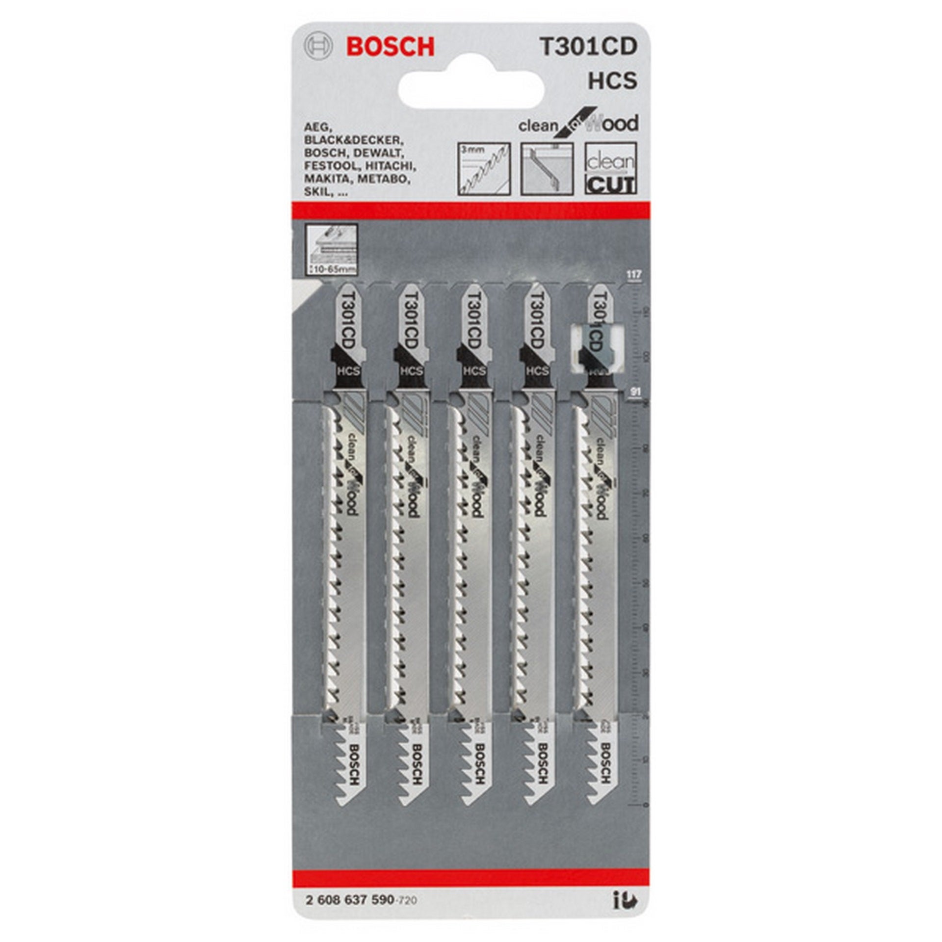 Bosch Stichsägeblatt T 301 CD Clean for Wood, 5er-Pack #2608637590