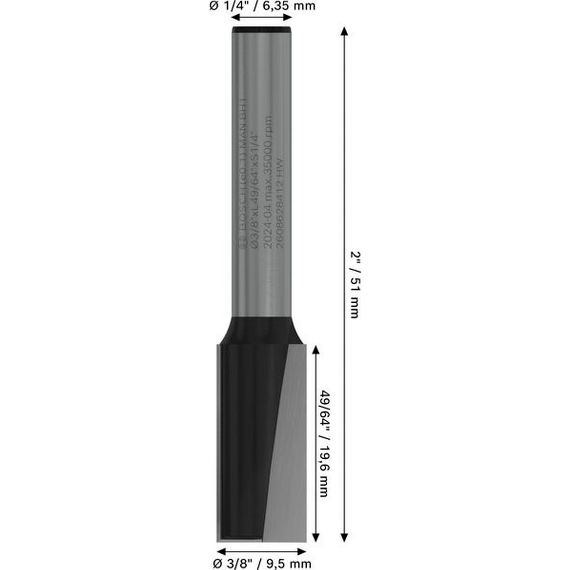 Bosch PRO Nutfräser, zweischneidig, D 3/8", L 49/64", S 1/4" #2608628412