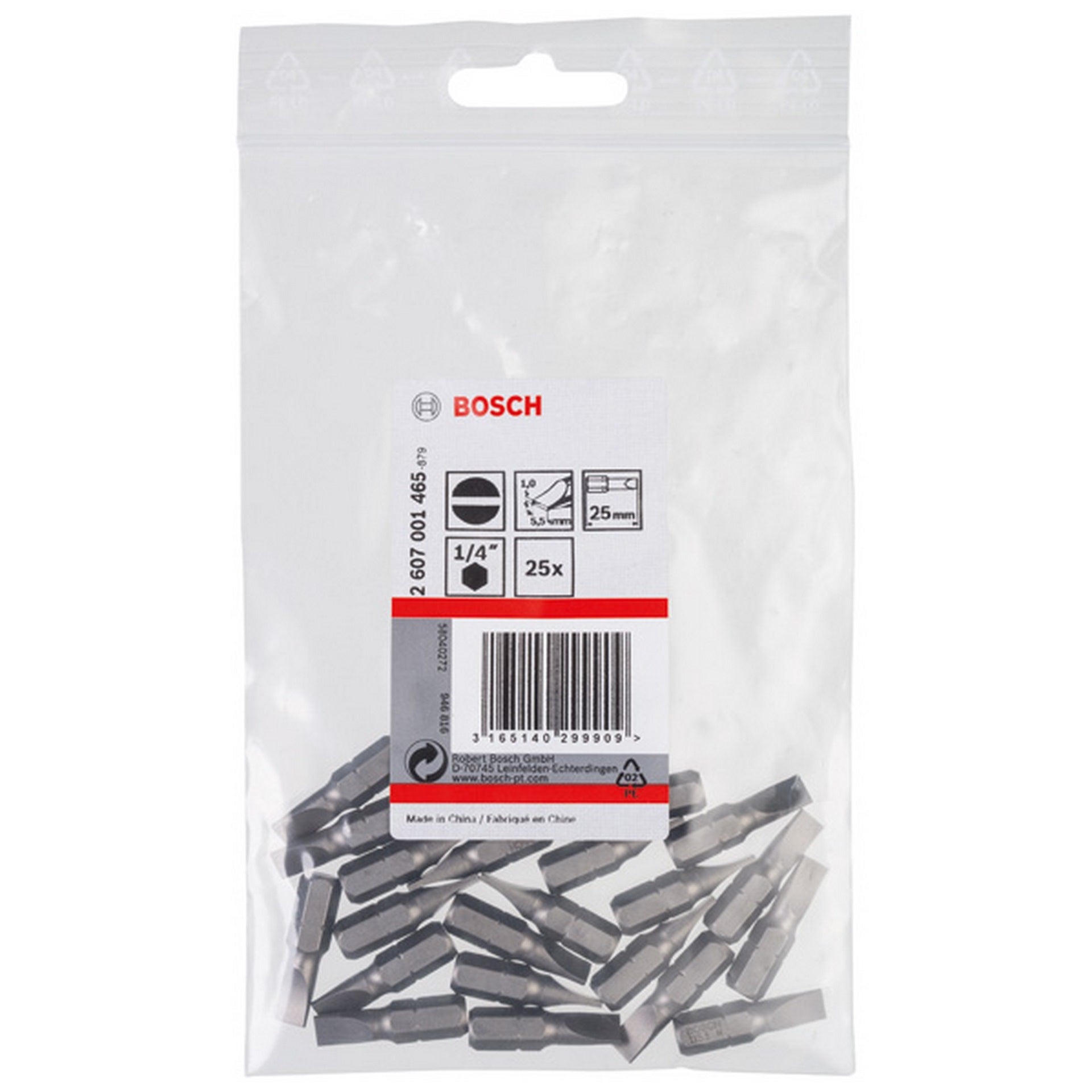 Bosch Schrauberbit Extra-Hart S 1,0 x 5,5, 25 mm, 25er-Pack #2607001465