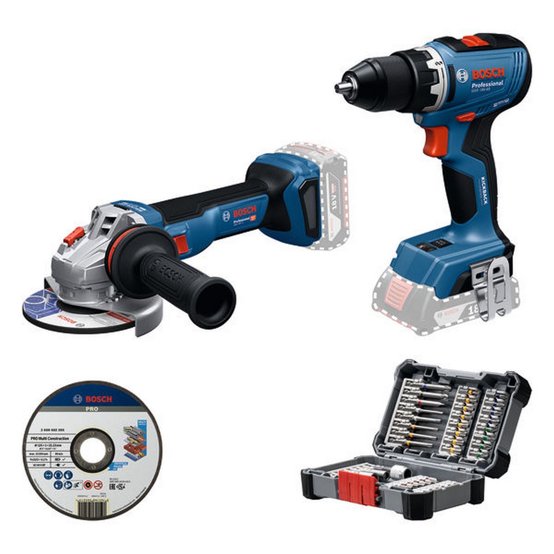 Bosch Combo Kit GSR 18V-65 + GWS 18V-11+ Trennscheibe + Bits #0615A50091