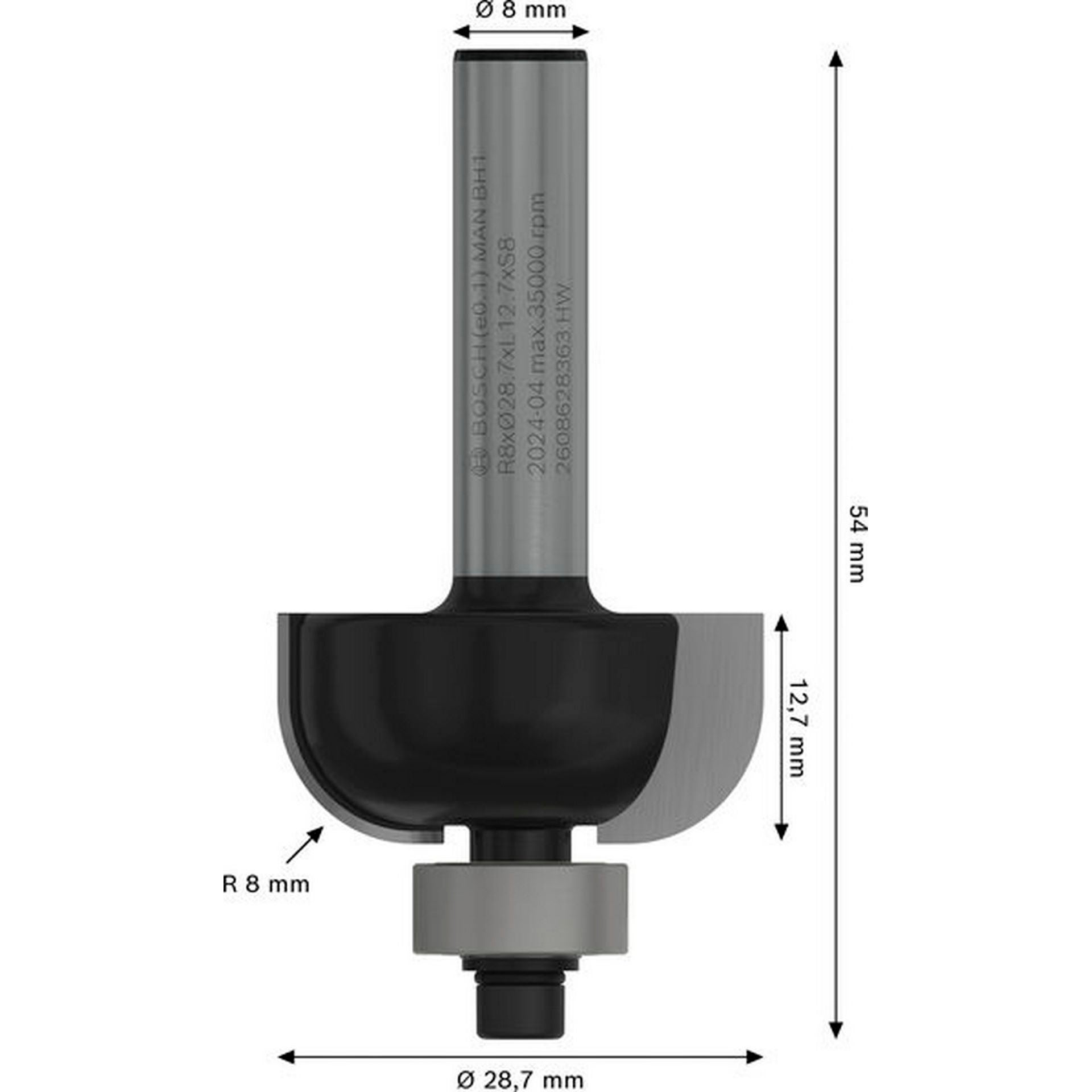 Bosch PRO Hohlkehlfräser, R 8 mm, S 8 mm #2608628363
