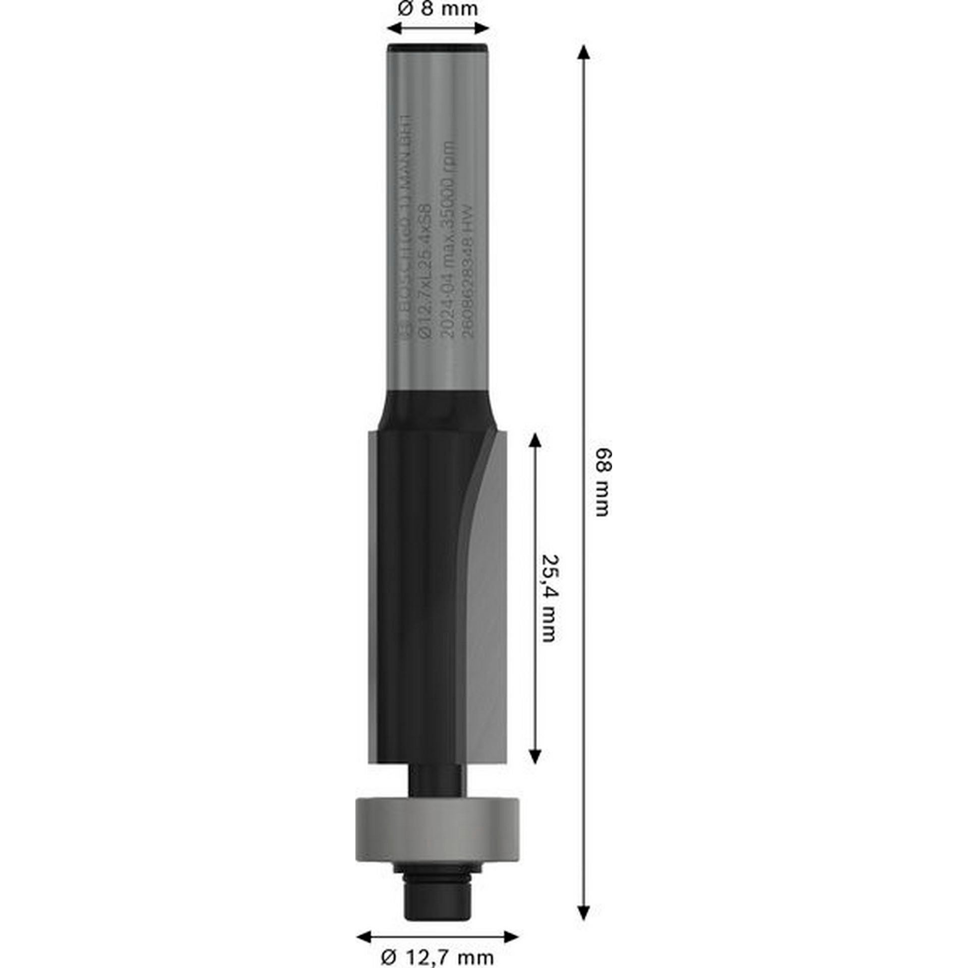 Bosch PRO Bündigfräser mit unterem Kugellager, D 12,7 mm,  L 25,4 mm, S 8 mm #2608628348